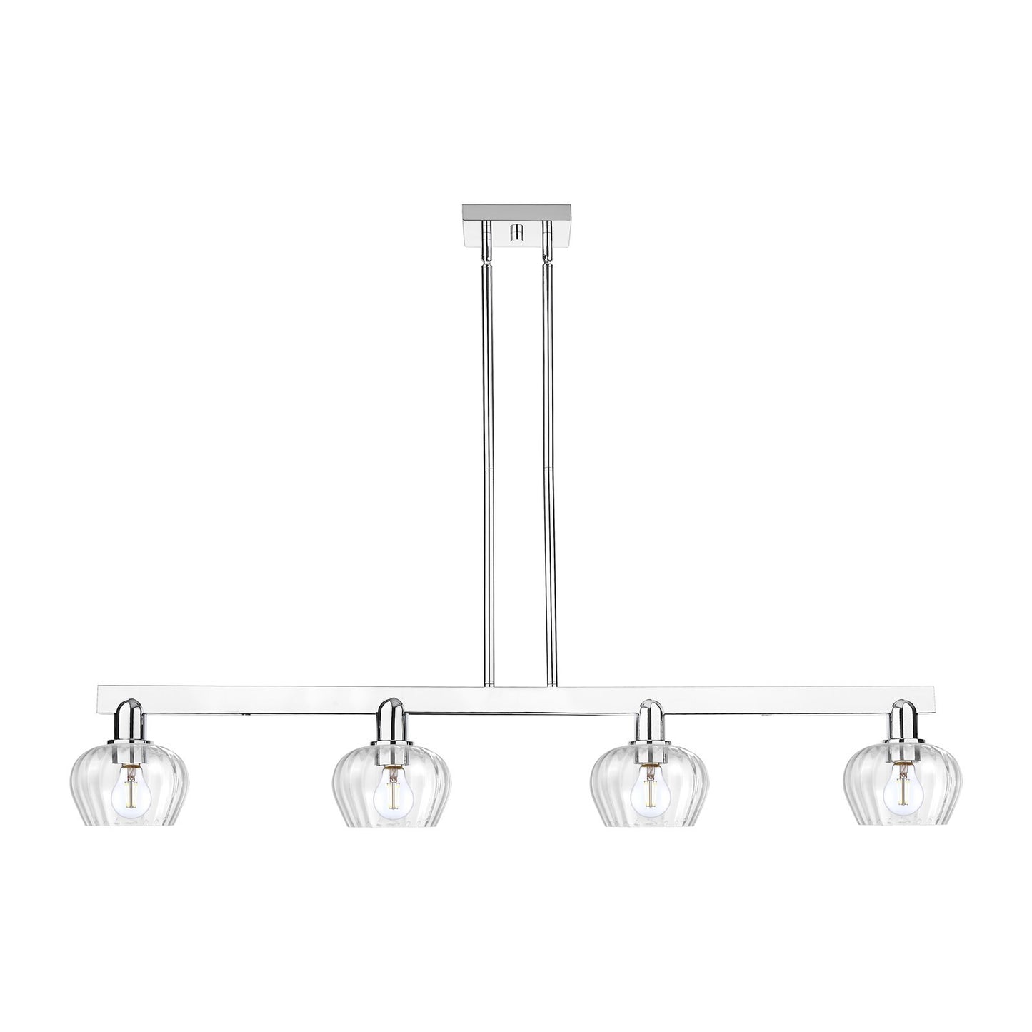 Innovations Fenton 49in 4-Light Island Light | Industrial Polished Chrome Steel and Clear Ribbed Glass | Kitchen Island & Dining | Model 716-4I-PC-G92
