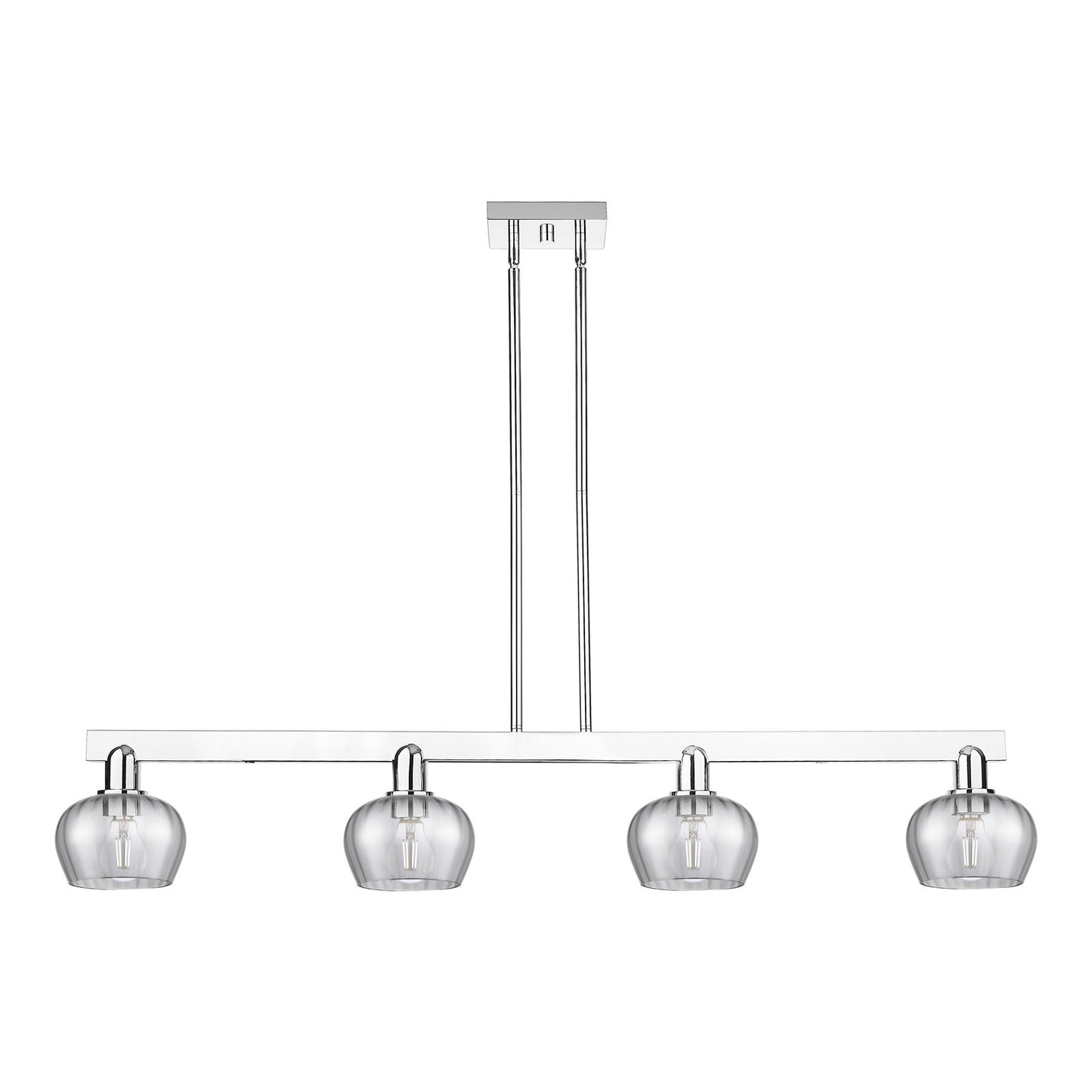 Innovations Fenton 49in 4-Light Island Light | Industrial Polished Chrome and Light Smoke Ribbed Glass | Kitchen Island & Dining | Model 716-4I-PC-G93