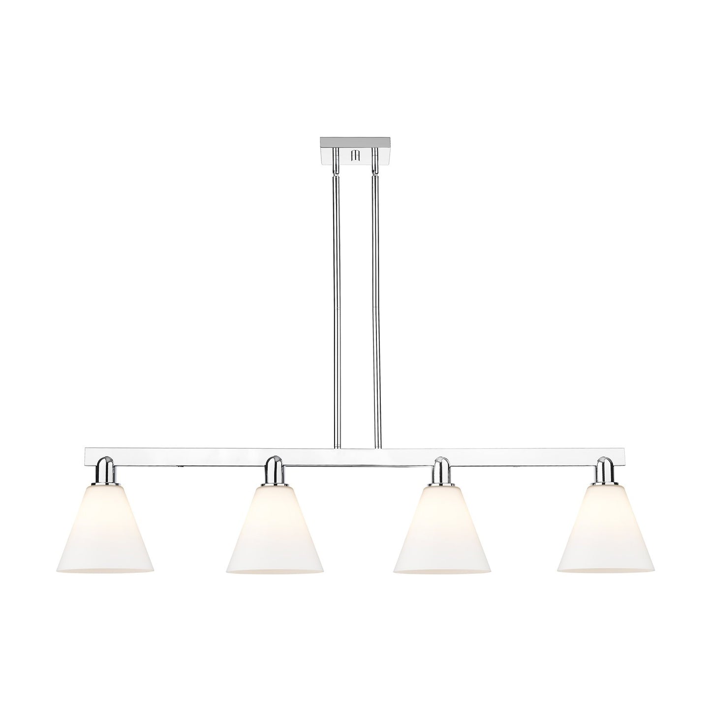 Innovations Berkshire Glass 51in 4-Light Island Light | Industrial Polished Chrome Steel and Matte White Glass | Kitchen Island & | Model 716-4I-PC-GBC-81