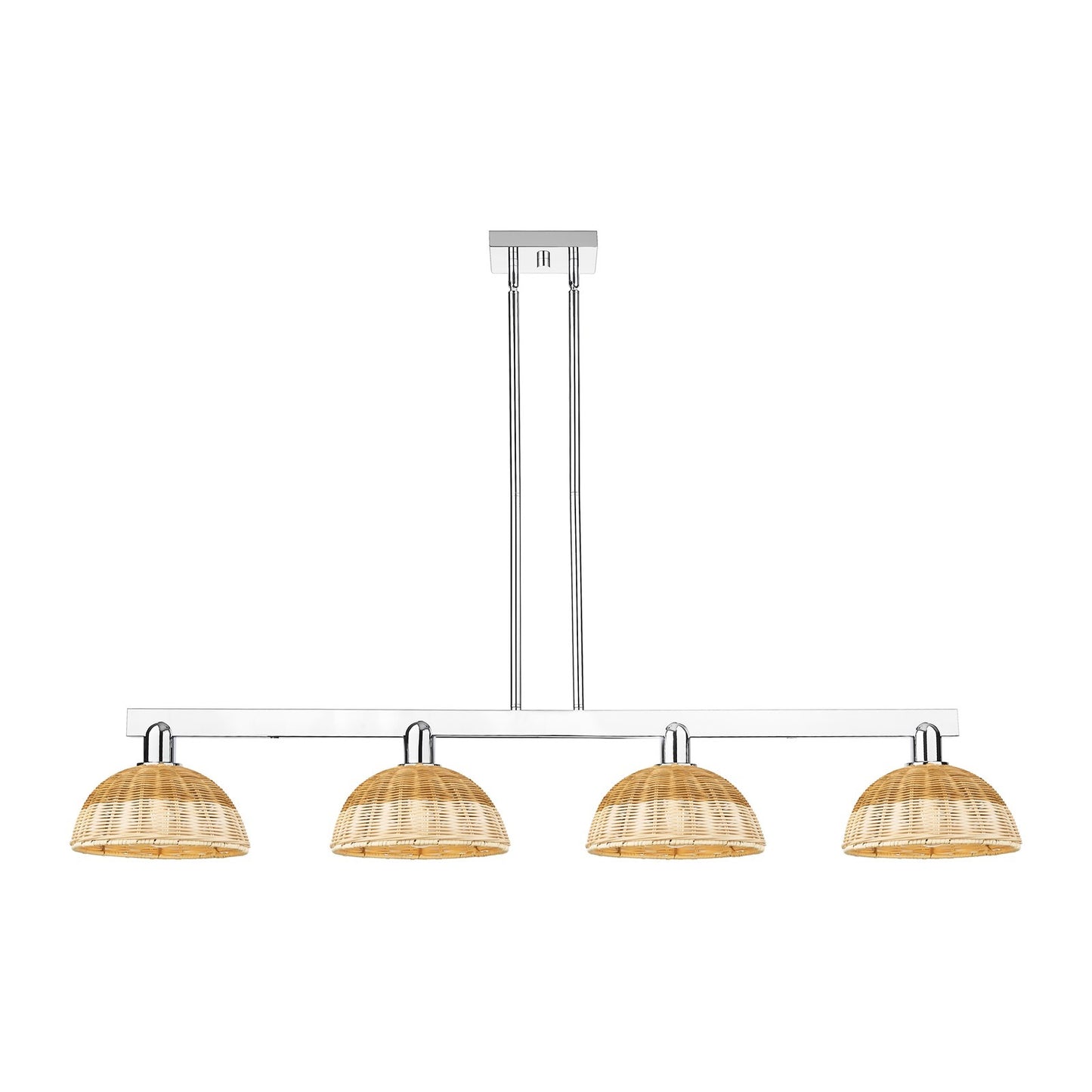 Innovations Bristol Natural II 52in 4-Light Island Light | Industrial Polished Chrome and Natural Fiber Shade | Kitchen | Model 716-4I-PC-NBD2-9-NAT
