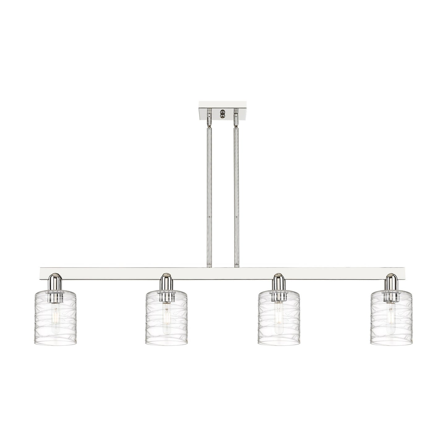 Innovations Cobbleskill 48in 4-Light Island Light | Industrial Polished Nickel Steel and Deco Swirl Clear Glass | Kitchen Island & | Model 716-4I-PN-G1113