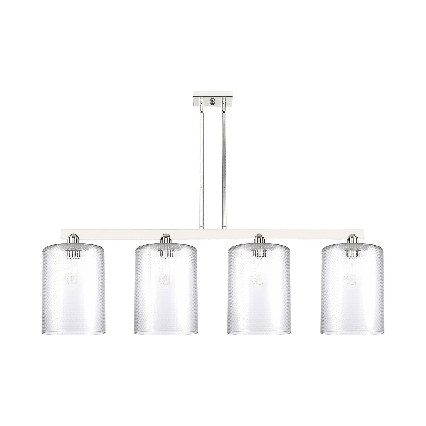 Innovations Cobbleskill 52in 4-Light Island Light | Industrial Polished Nickel Steel and Clear Glass | Kitchen Island & Dining | Model 716-4I-PN-G112-L