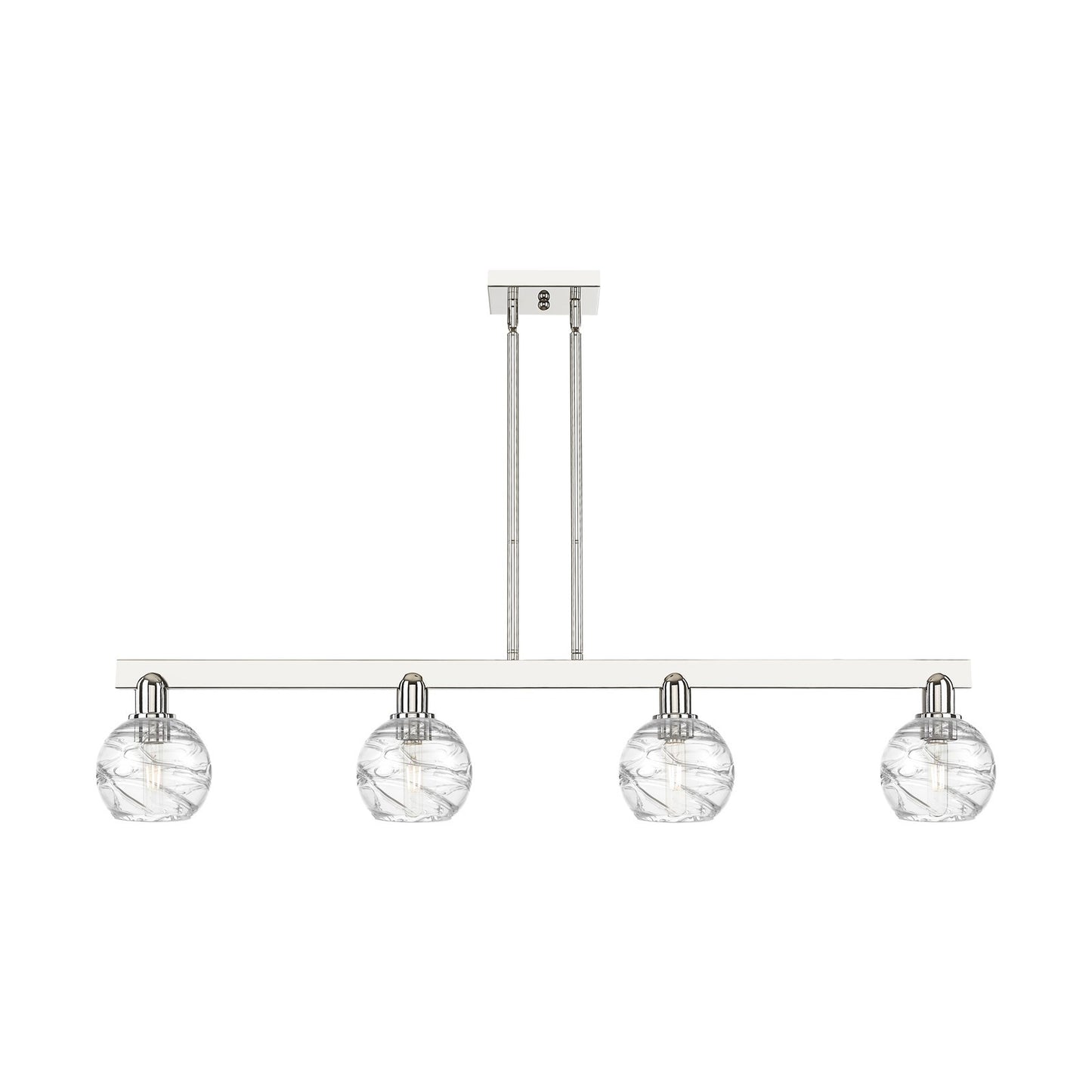 Innovations Athens Deco Swirl 48in 4-Light Island Light | Industrial Polished Nickel Steel and Clear Glass | Kitchen Island & | Model 716-4I-PN-G1213-6CL