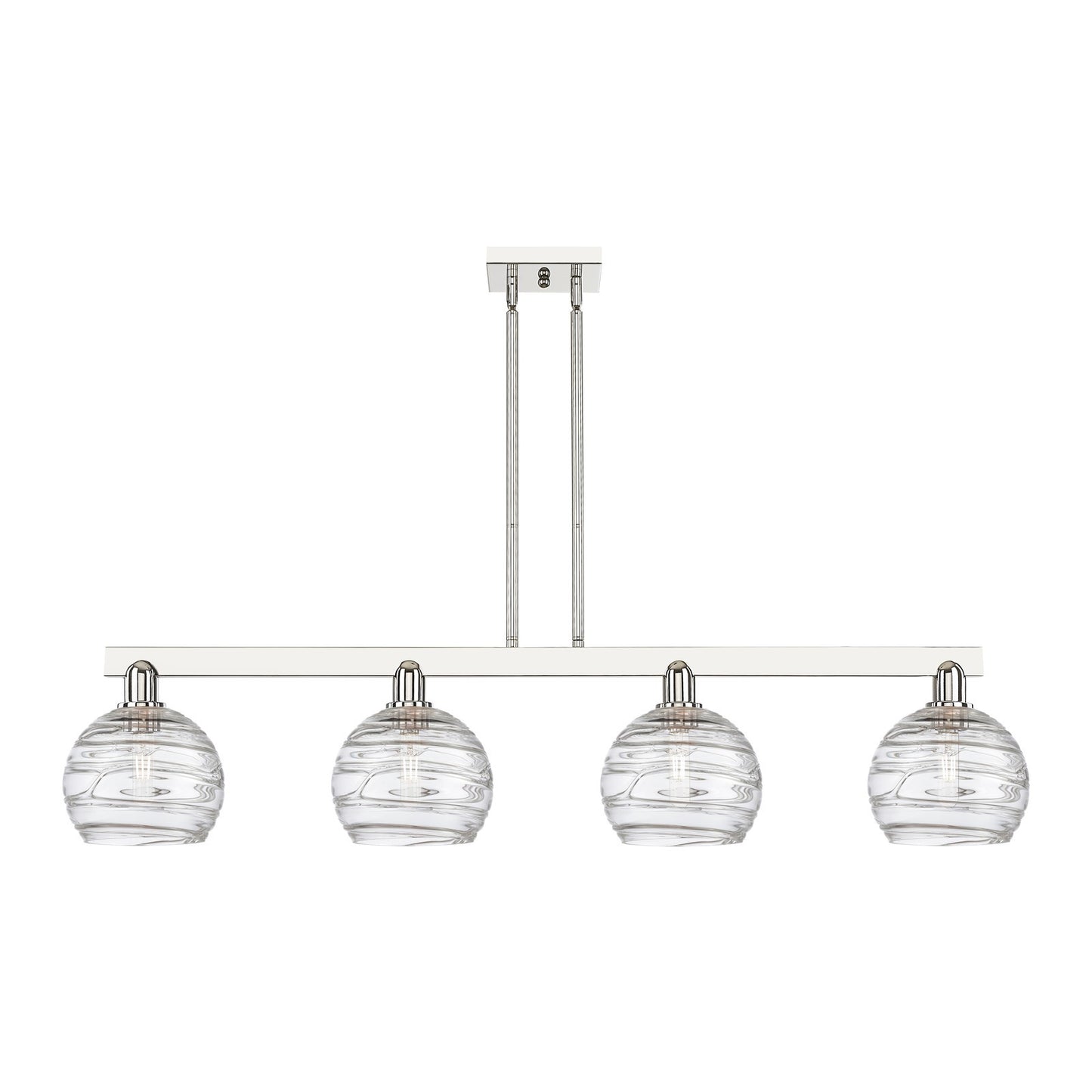 Innovations Athens Deco Swirl 51in 4-Light Island Light | Industrial Polished Nickel Steel and Clear Deco Swirl Glass | Model 716-4I-PN-G1213-8CL