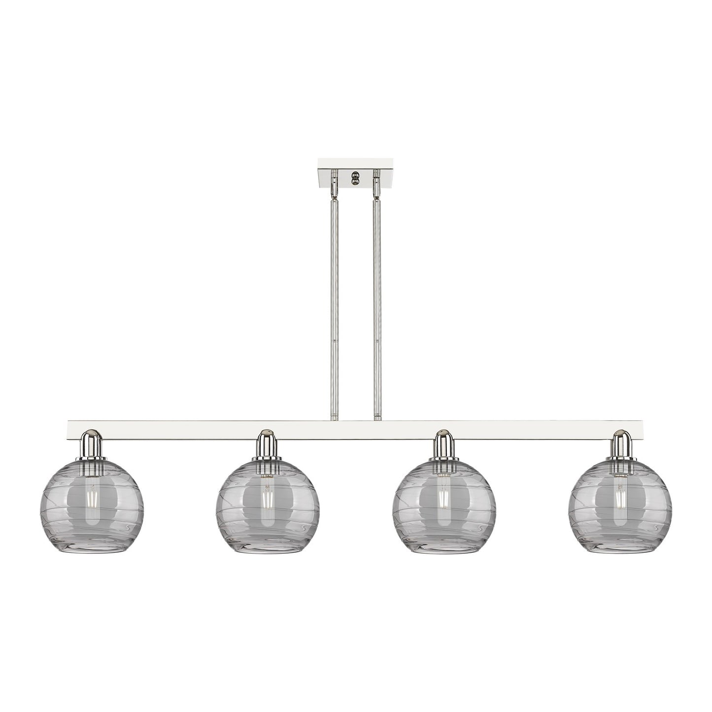 Innovations Athens Deco Swirl 51in 4-Light Island Light | Industrial Polished Nickel Steel and Light Smoke Glass | Kitchen | Model 716-4I-PN-G1213-8SM