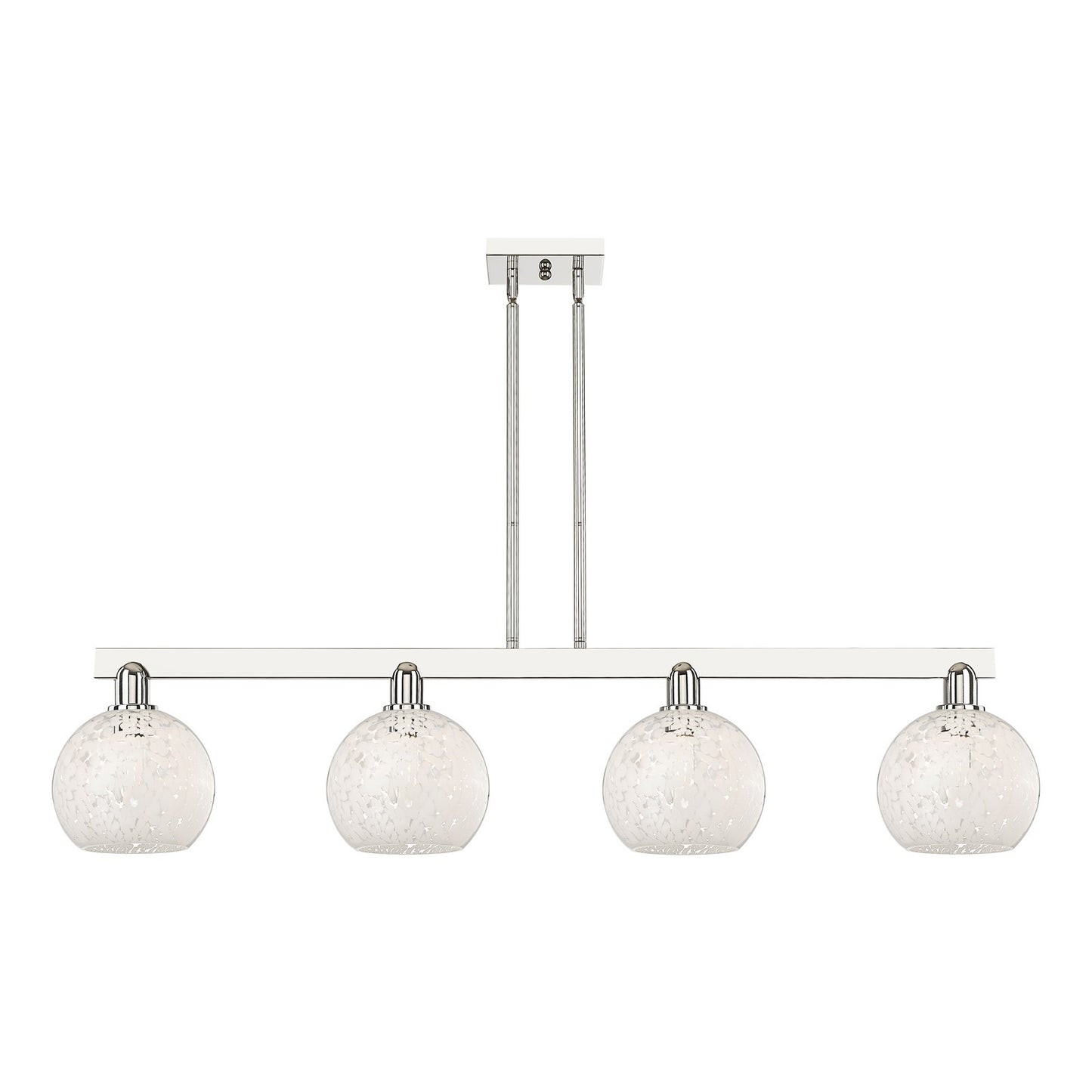 Innovations Lighting Arcadia 51in 4-Light Island Light | Industrial Polished Nickel and White Mouchette Glass | Kitchen Island | Model 716-4I-PN-G1216-8WM