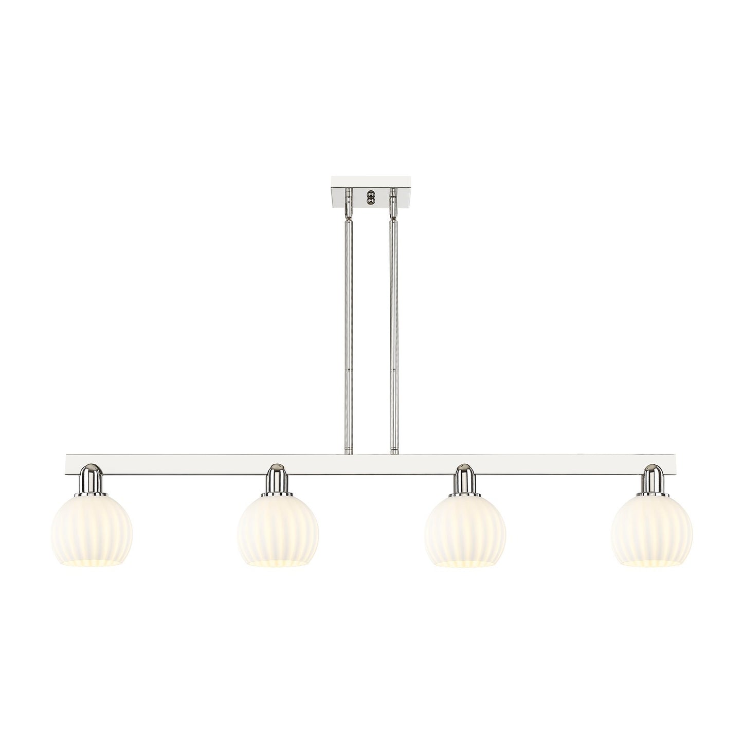 Innovations Lighting Arcadia 49in 4-Light Island Light | Industrial Polished Nickel and White Venetian Glass | Kitchen Island | Model 716-4I-PN-G1217-6WV