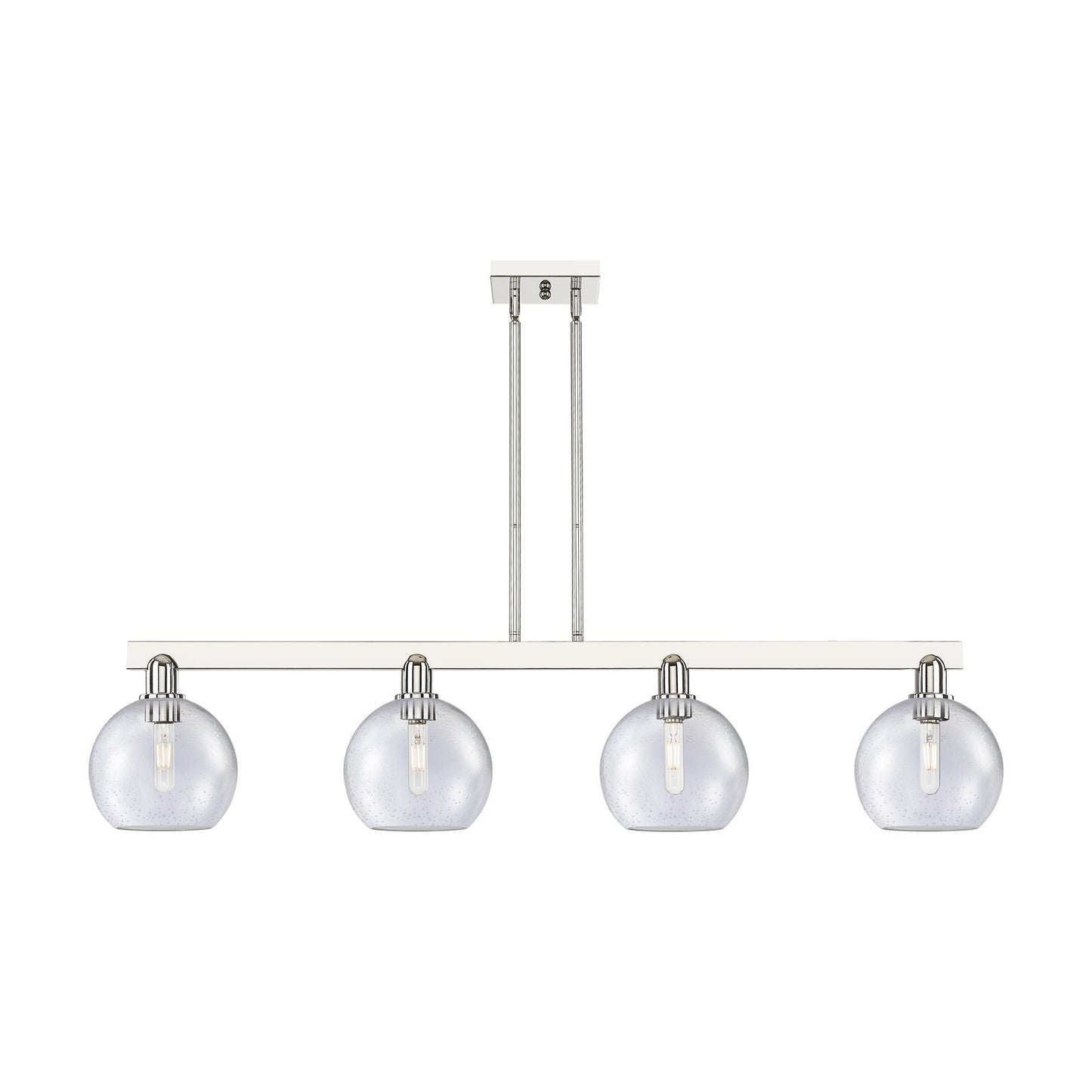 Innovations Athens 51in 4-Light Island Light | Industrial Polished Nickel Steel and Seedy Glass | Kitchen Island & Dining Room | Model 716-4I-PN-G124-8