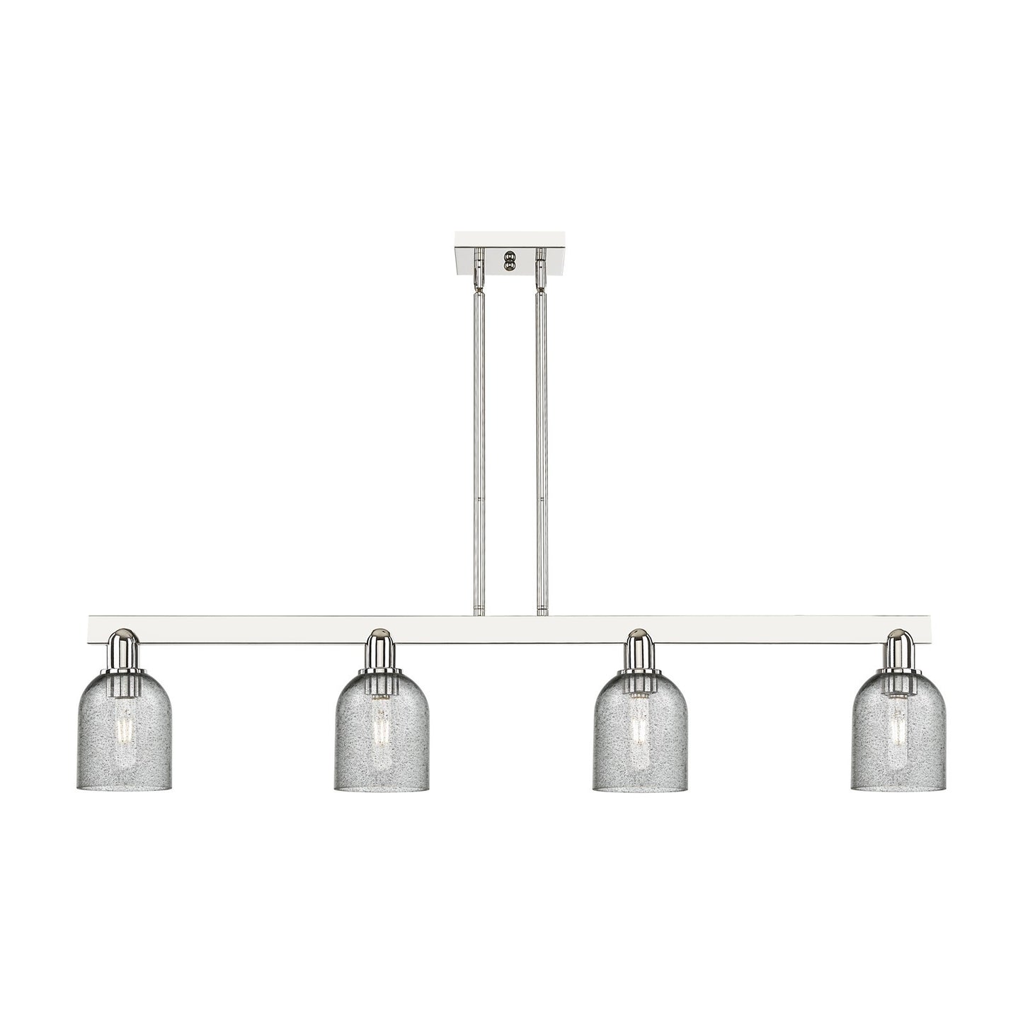 Innovations Caledonia 48in 4-Light Island Light | Industrial Polished Nickel and Charcoal Glass | Kitchen Island & Dining Room | Model 716-4I-PN-G257