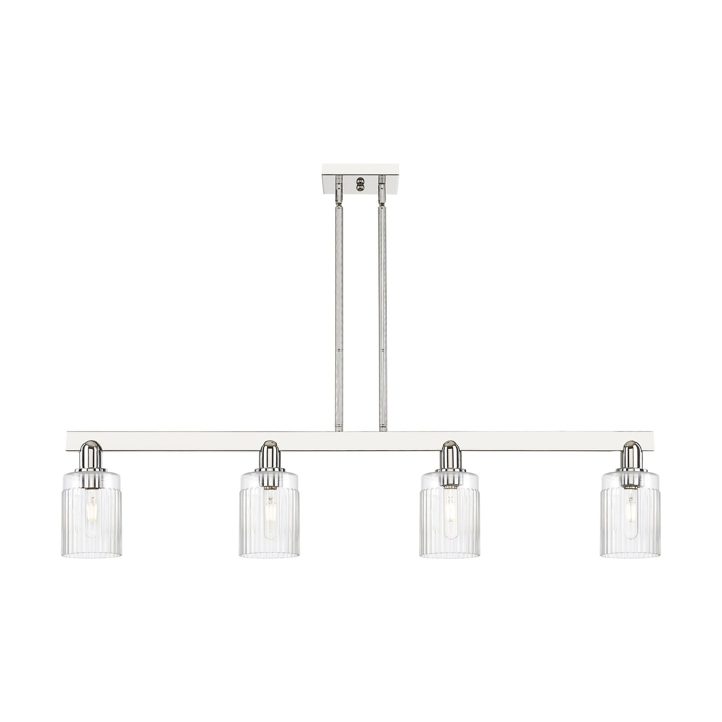Innovations Hadley 47in 4-Light Island Light | Industrial Polished Nickel and Clear Ribbed Glass | Kitchen Island | 47.25 x 9.88 in | Model 716-4I-PN-G342