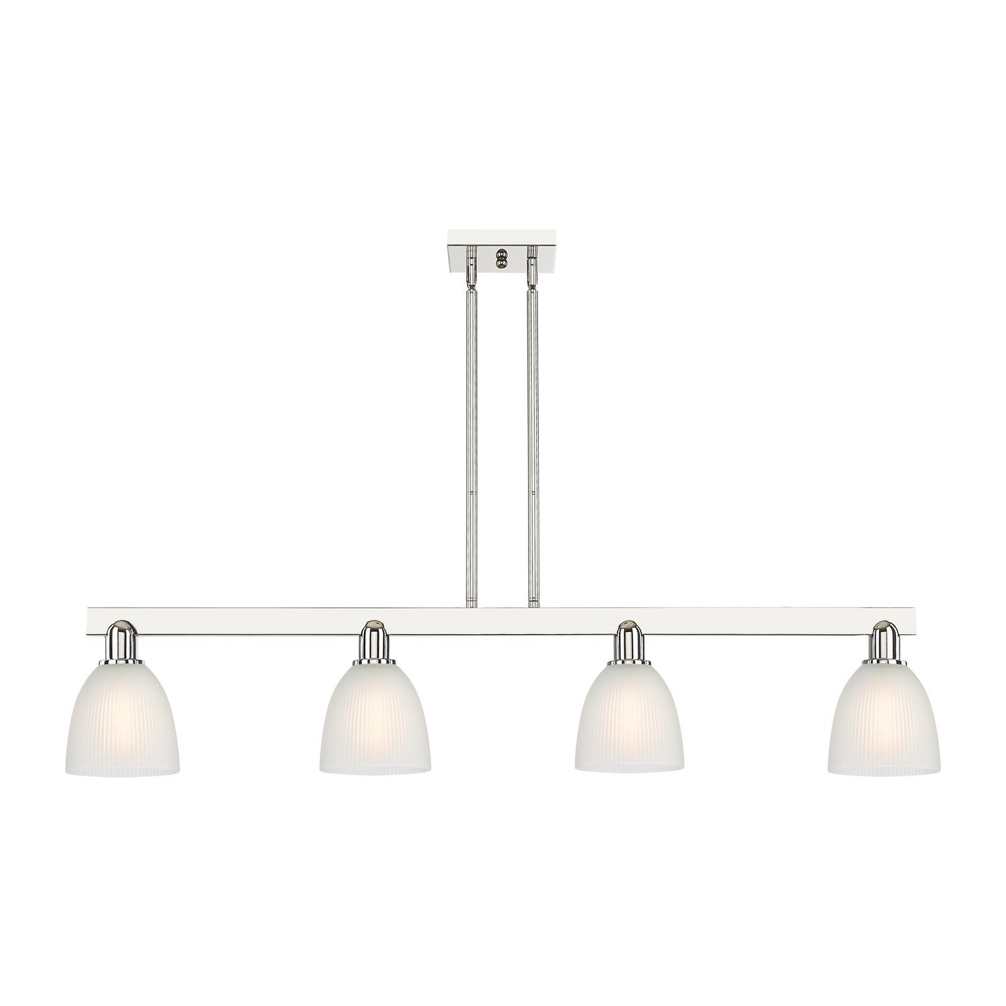 Innovations Castile 49in 4-Light Island Light | Industrial Polished Nickel and White Glass | Kitchen Island & Dining Room | Model 716-4I-PN-G381