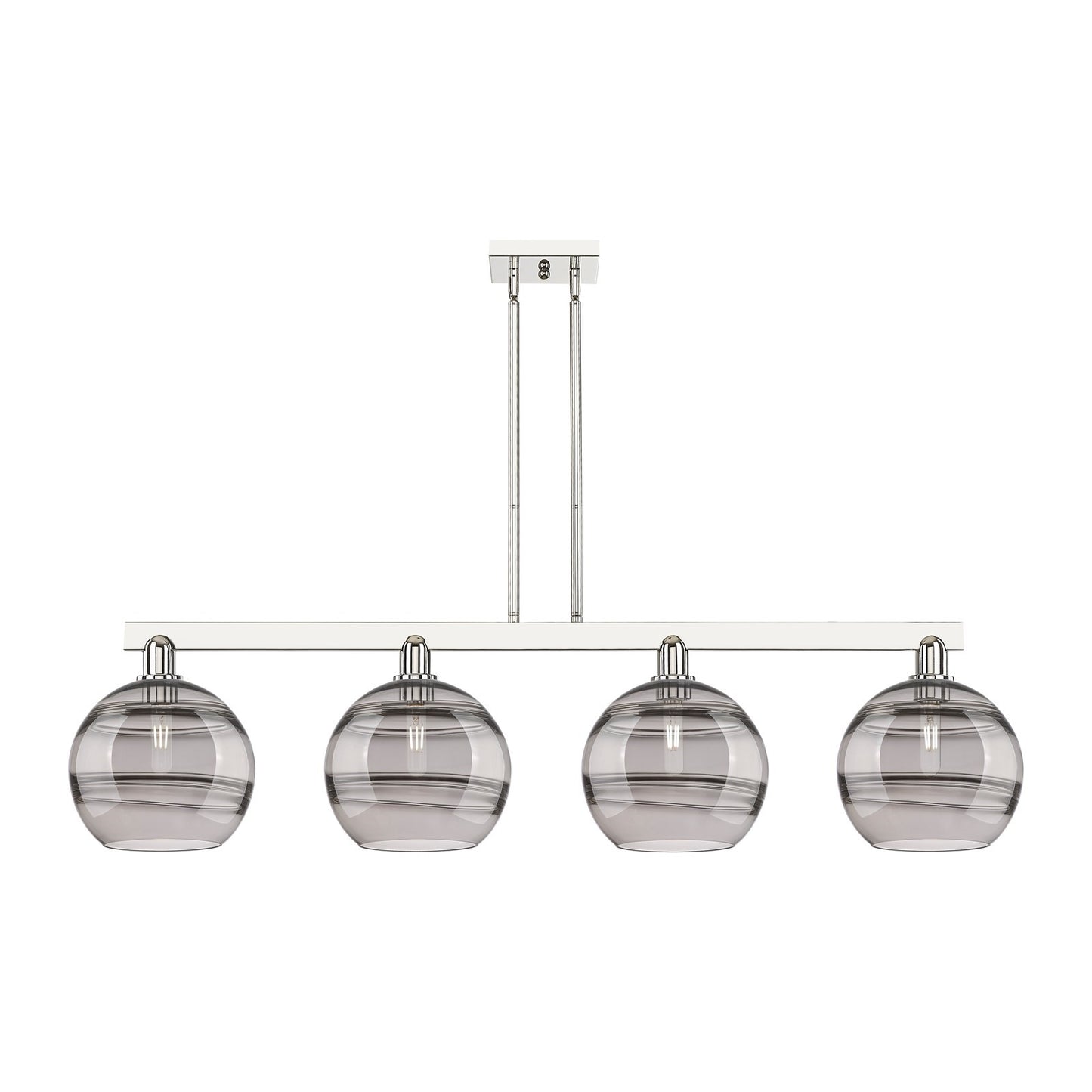 Innovations Rochester 53in 4-Light Island Light | Industrial Polished Nickel and Light Smoke Glass | Kitchen Island & Dining | Model 716-4I-PN-G556-10SM