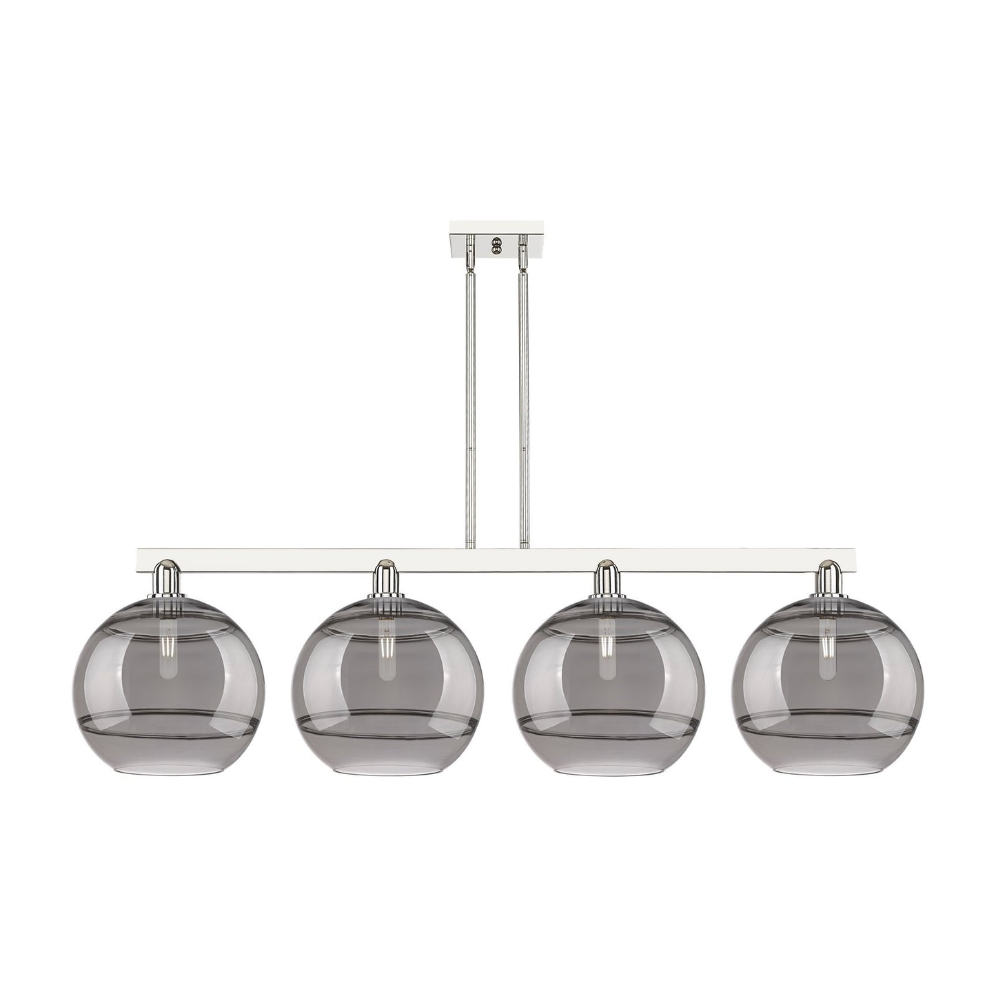 Innovations Rochester 55in 4-Light Island Light | Industrial Polished Nickel and Light Smoke Glass | Kitchen Island & Dining | Model 716-4I-PN-G556-12SM