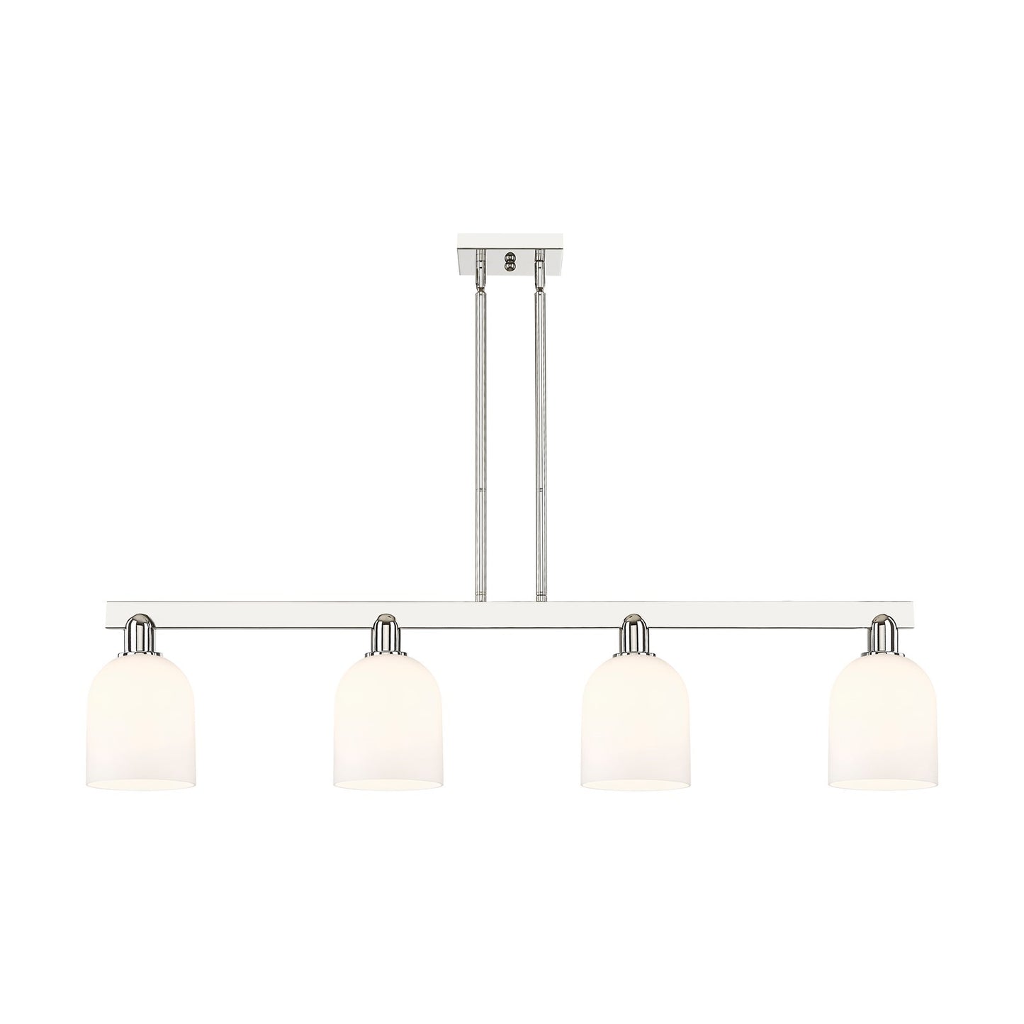 Innovations Bella 48in 4-Light Island Light | Industrial Polished Nickel and White Glass | Kitchen Island & Dining Room | Model 716-4I-PN-G558-6GWH