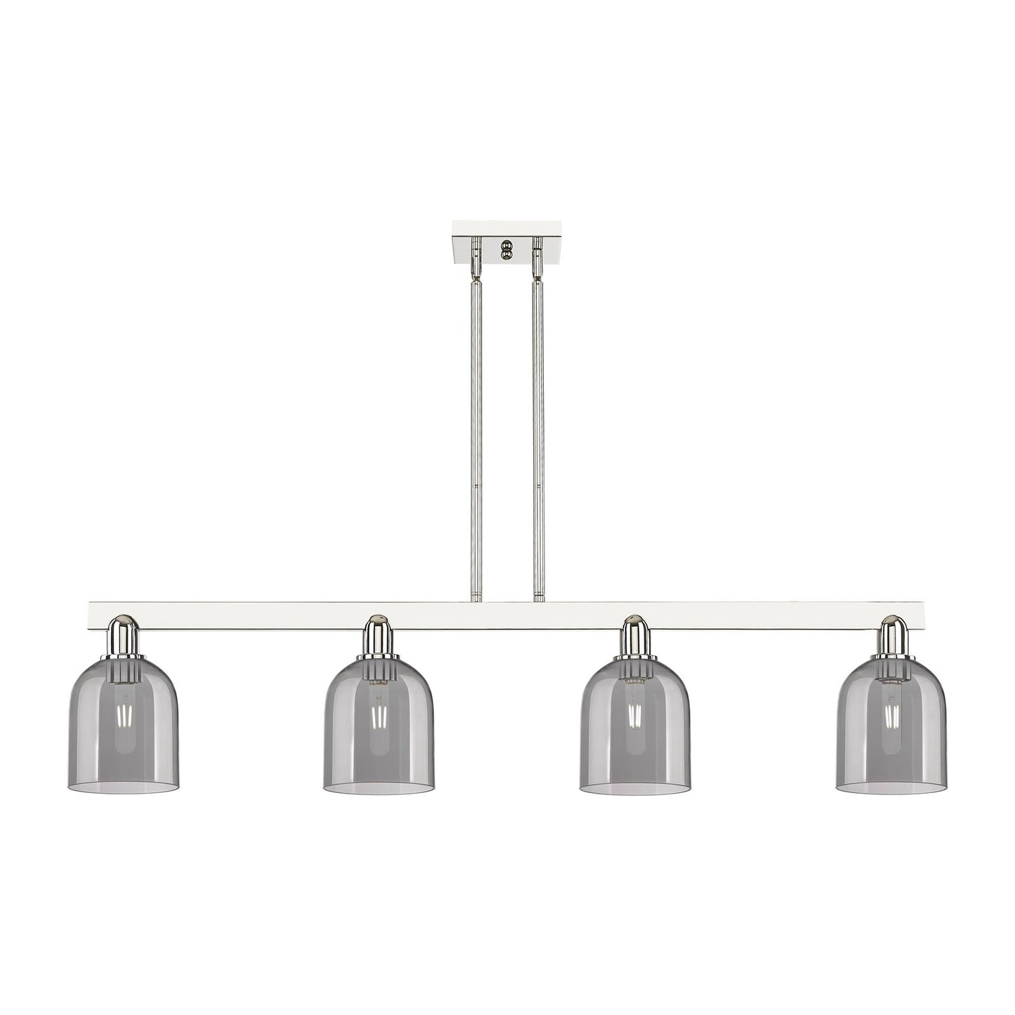Innovations Bella 48in 4-Light Island Light | Industrial Polished Nickel and Light Smoke Glass | Kitchen Island & Dining Room | Model 716-4I-PN-G558-6SM