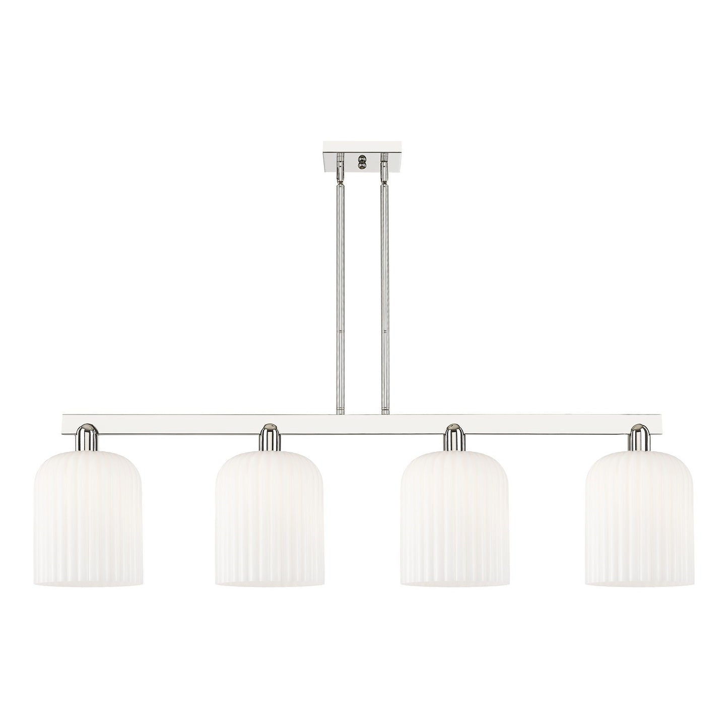 Innovations Bridal Veil 51in 4-Light Island Light | Industrial Polished Nickel and Gloss White Ribbed Glass | Kitchen Island & | Model 716-4I-PN-G559-8GWH