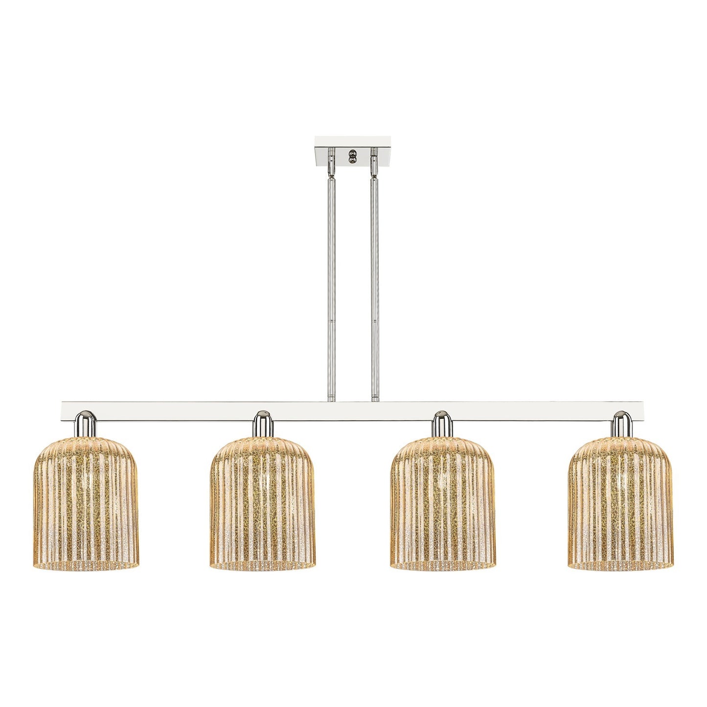 Innovations Bridal Veil 51in 4-Light Island Light | Industrial Polished Nickel and Mercury Ribbed Glass | Kitchen Island & | Model 716-4I-PN-G559-8ME