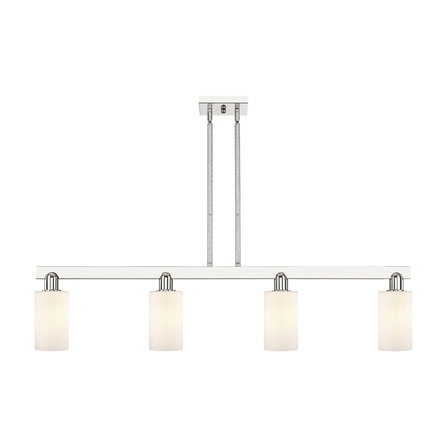 Innovations Clymer 47in 4-Light Island Light | Industrial Polished Nickel Steel and Matte White Glass | Kitchen Island & Dining | Model 716-4I-PN-G801
