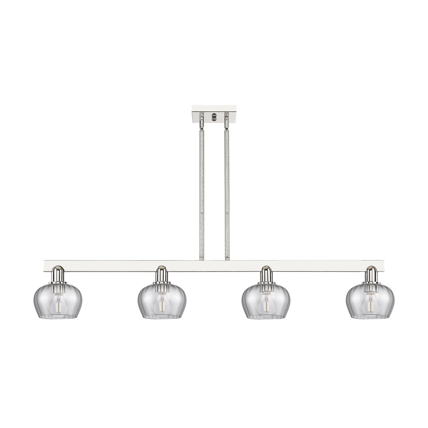 Innovations Fenton 49in 4-Light Island Light | Industrial Polished Nickel Steel and Light Smoke Ribbed Glass | Kitchen Island & | Model 716-4I-PN-G93