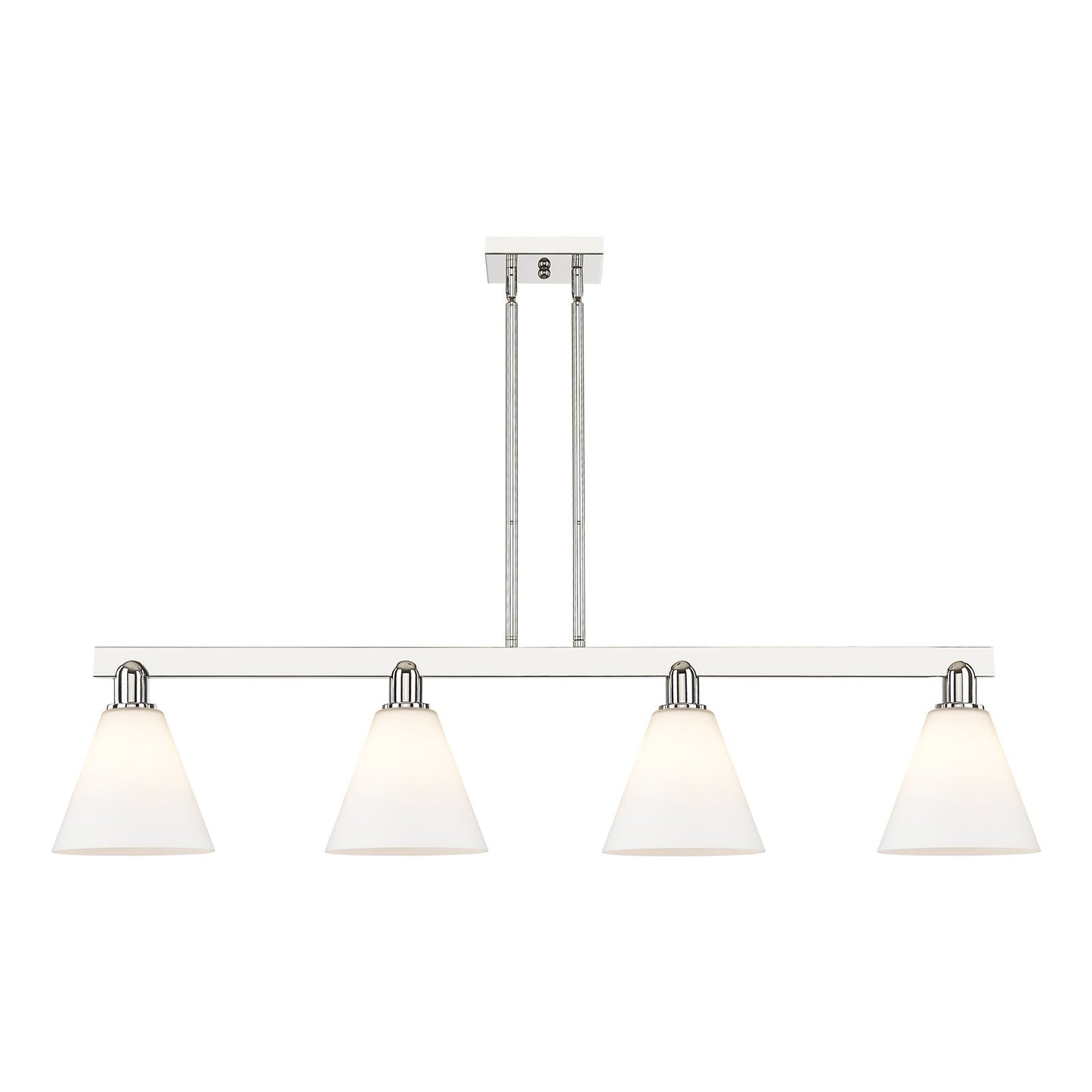 Innovations Berkshire Glass 51in 4-Light Island Light | Industrial Polished Nickel and Matte White Glass | Kitchen Island & | Model 716-4I-PN-GBC-81