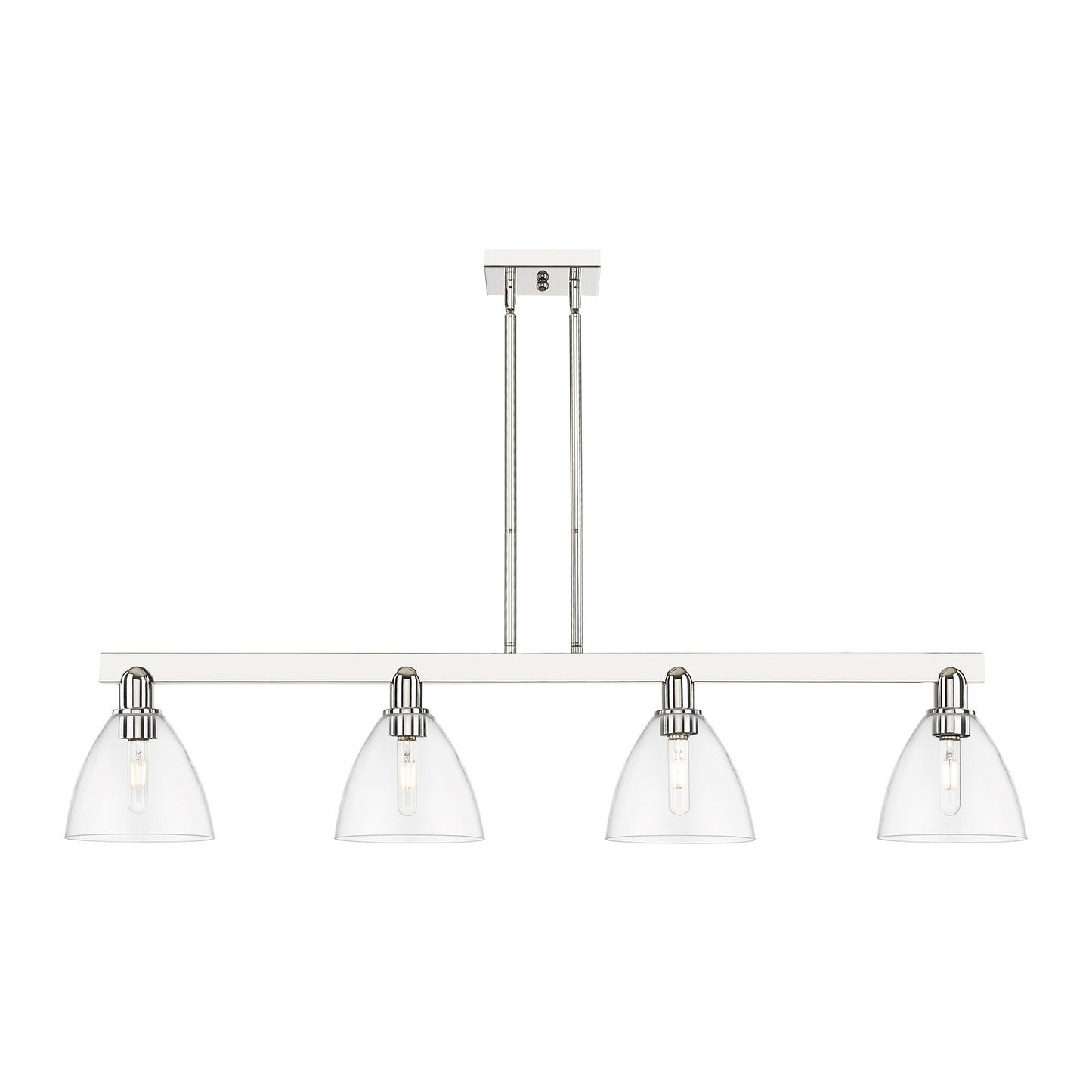 Innovations Bristol 50in 4-Light Island Light | Industrial Polished Nickel Steel and Clear Glass | Kitchen Island & Dining Room | Model 716-4I-PN-GBD-752