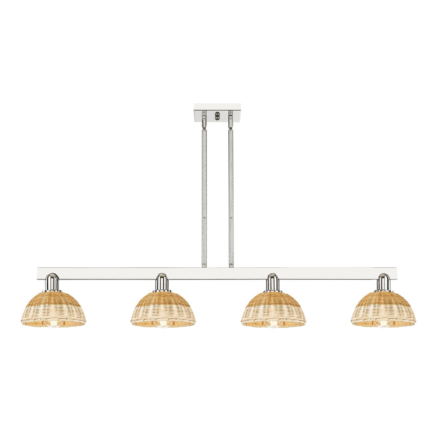 Innovations Natural Ballston Dome 48in 4-Light Island Light | Farmhouse Polished Nickel and Natural Fiber Basketweave | Model 716-4I-PN-NBD2-75-NAT