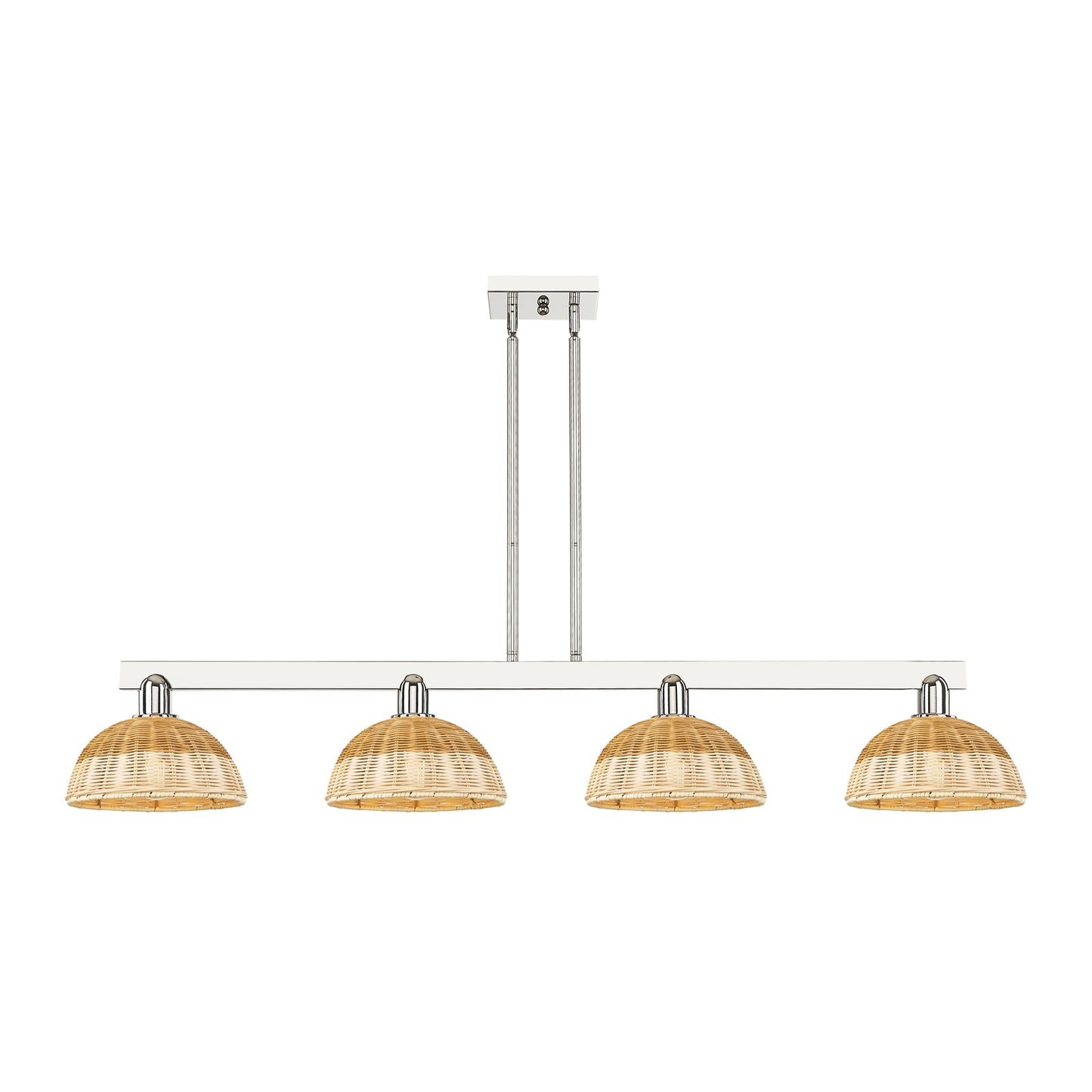 Innovations Bristol Natural II 52in 4-Light Island Light | Industrial Polished Nickel Steel and Natural Fiber Dome Shade | Model 716-4I-PN-NBD2-9-NAT