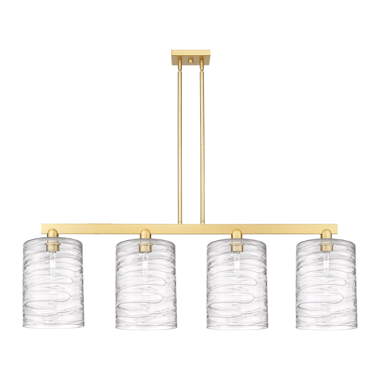Innovations Cobbleskill 52in 4-Light Island Light | Industrial Satin Gold Steel and Deco Swirl Glass | Kitchen Island & Dining | Model 716-4I-SG-G1113-L