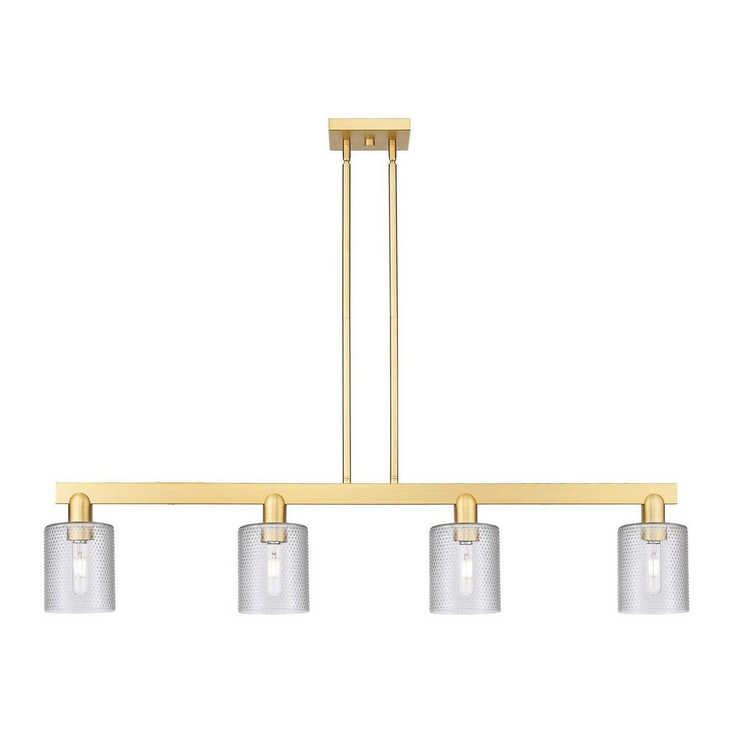 Innovations Cobbleskill 48in 4-Light Island Light | Industrial Satin Gold Steel and Clear Glass | Kitchen Island & Dining Room | Model 716-4I-SG-G112