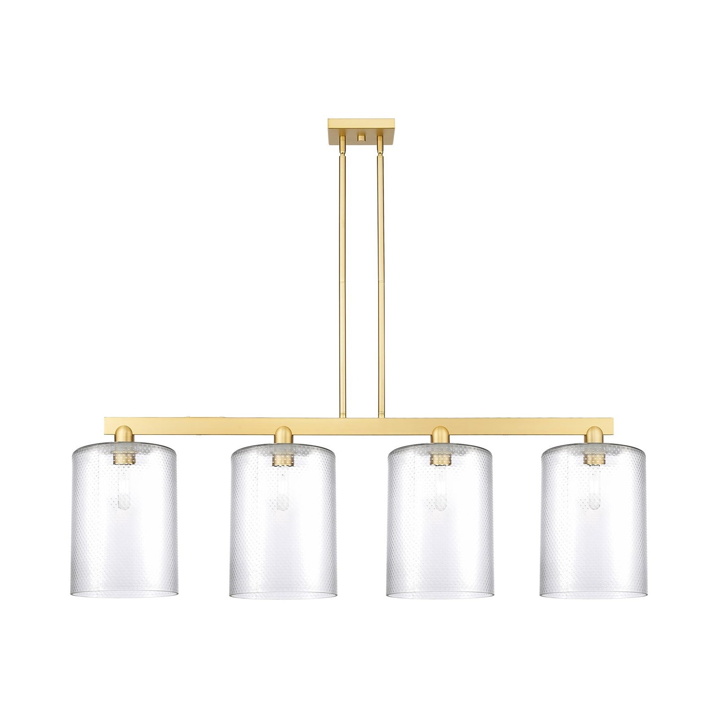 Innovations Cobbleskill 52in 4-Light Island Light | Industrial Satin Gold Steel and Clear Glass | Kitchen Island & Dining Room | Model 716-4I-SG-G112-L