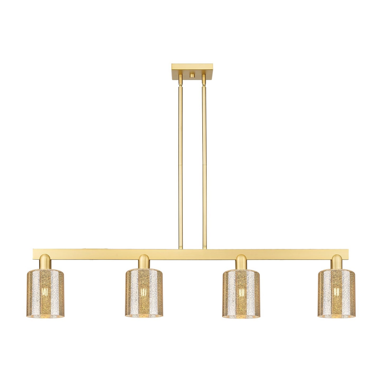 Innovations Cobbleskill 48in 4-Light Island Light | Industrial Satin Gold Steel and Mercury Glass | Kitchen Island & Dining Room | Model 716-4I-SG-G116
