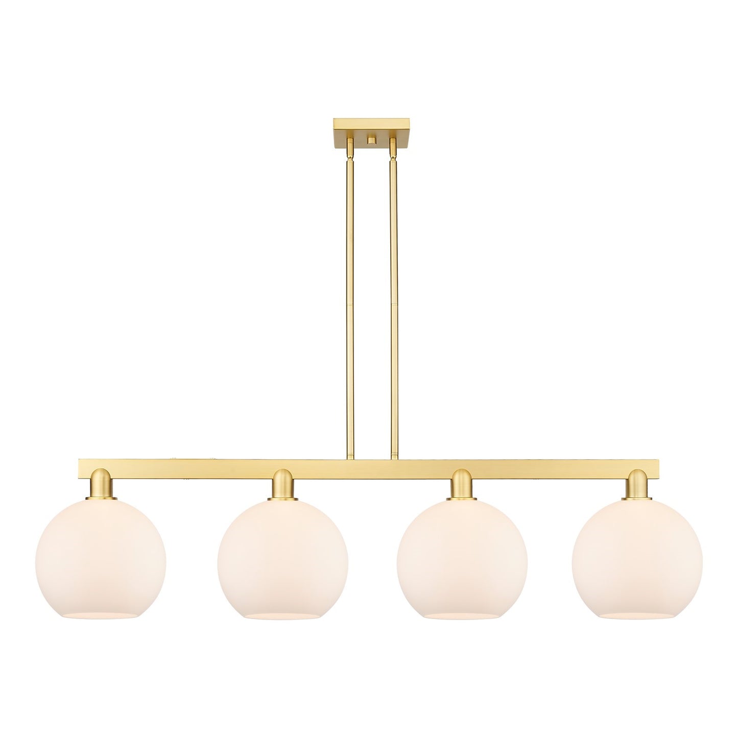 Innovations Athens 53in 4-Light Island Light | Industrial Satin Gold Steel and Matte White Glass | Kitchen Island & Dining Room | Model 716-4I-SG-G121-10