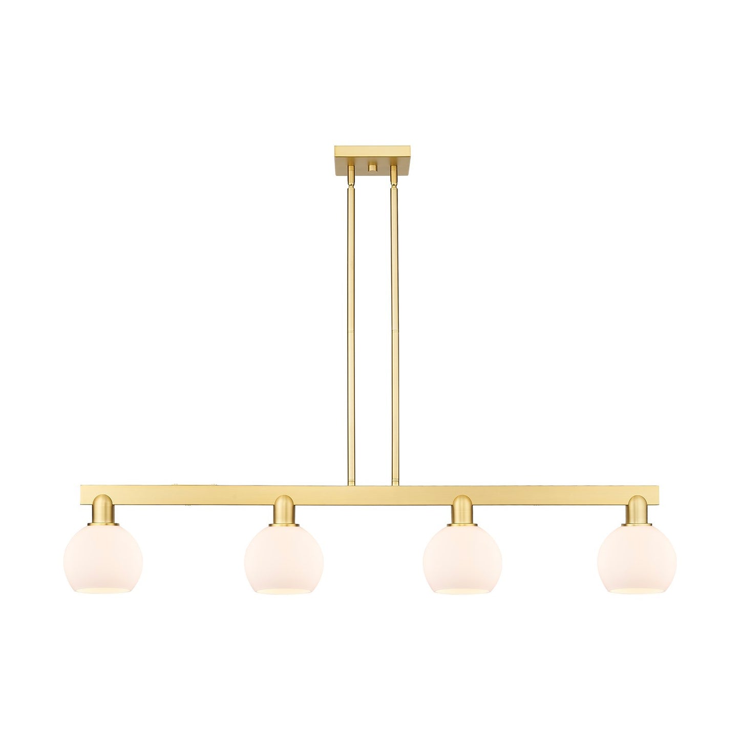 Innovations Athens 49in 4-Light Island Light | Industrial Satin Gold Steel and Matte White Glass | Kitchen Island & Dining Room | Model 716-4I-SG-G121-6