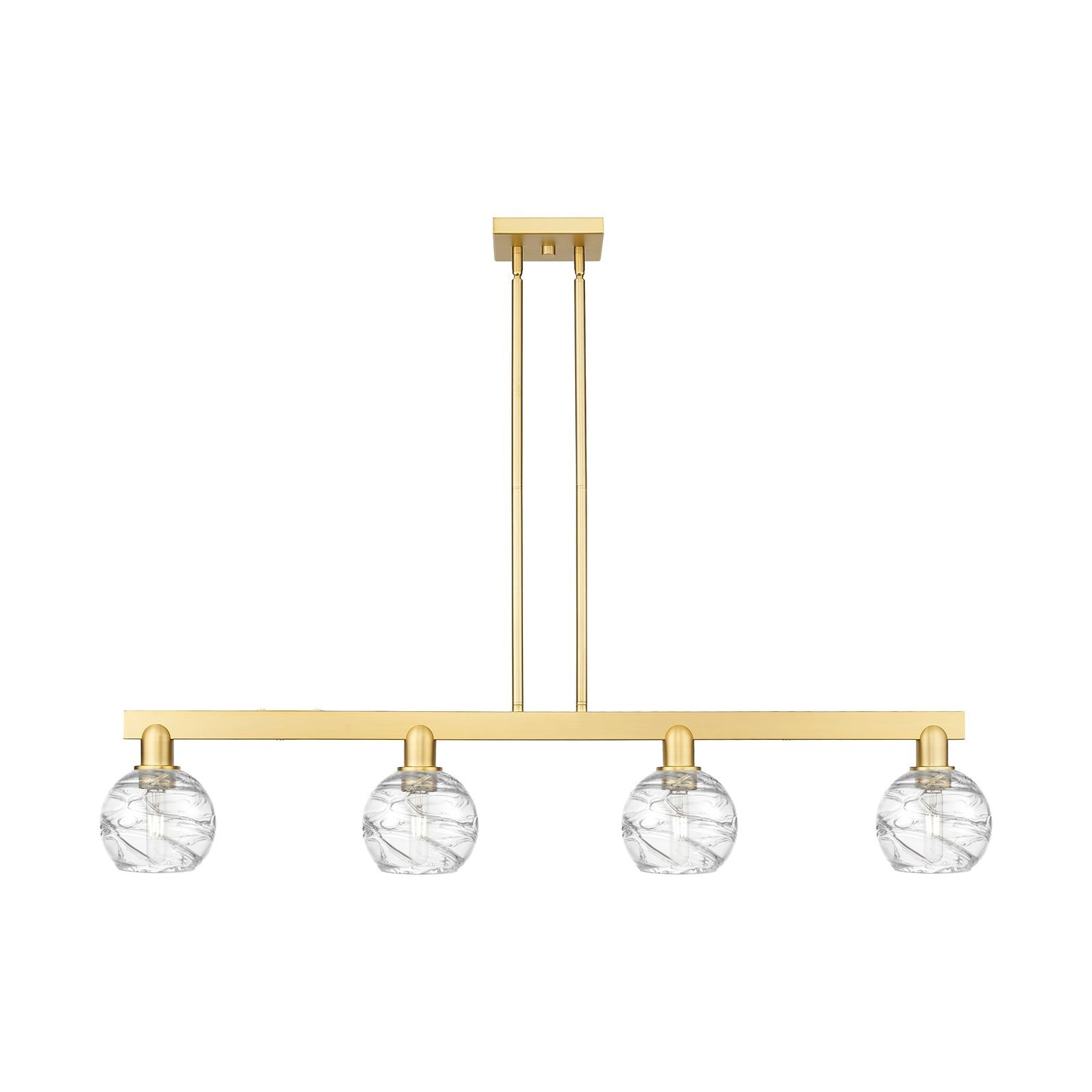 Innovations Athens Deco Swirl 48.625in 4-Light Island Light | Industrial Satin Gold Steel and Clear Glass | Kitchen Island & | Model 716-4I-SG-G1213-6CL