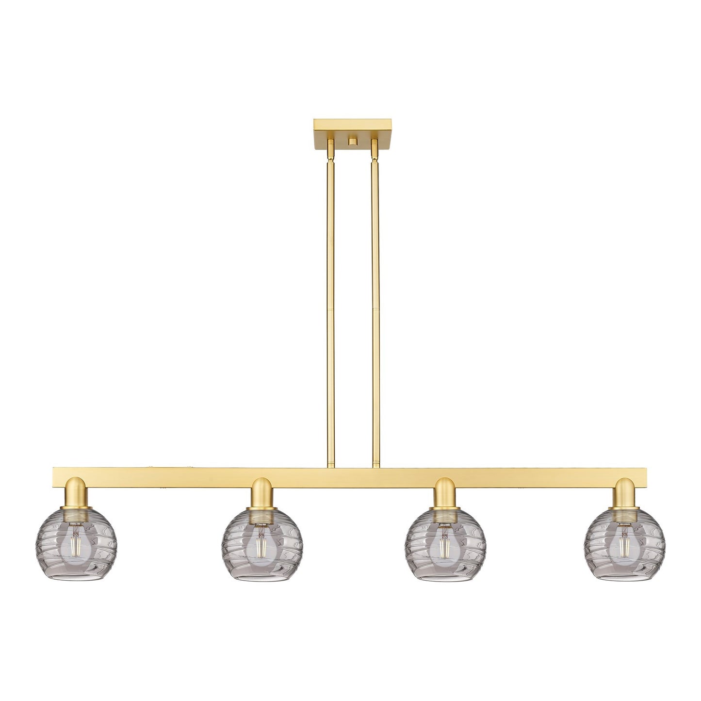 Innovations Athens Deco Swirl 48in 4-Light Island Light | Industrial Satin Gold Steel and Light Smoke Glass | Kitchen Island & | Model 716-4I-SG-G1213-6SM