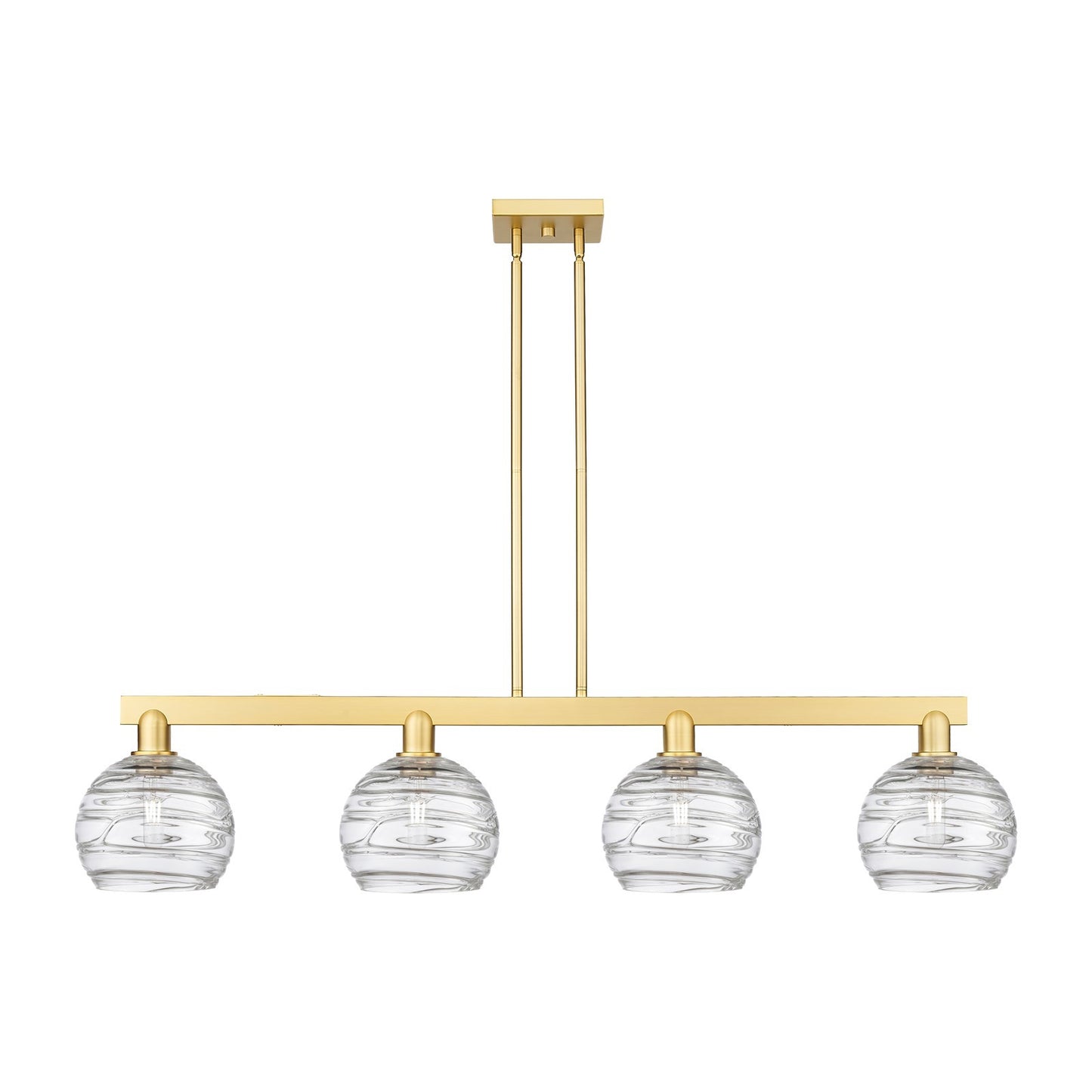 Innovations Athens Deco Swirl 51in 4-Light Island Light | Industrial Satin Gold Steel and Clear Deco Swirl Glass | Kitchen | Model 716-4I-SG-G1213-8CL