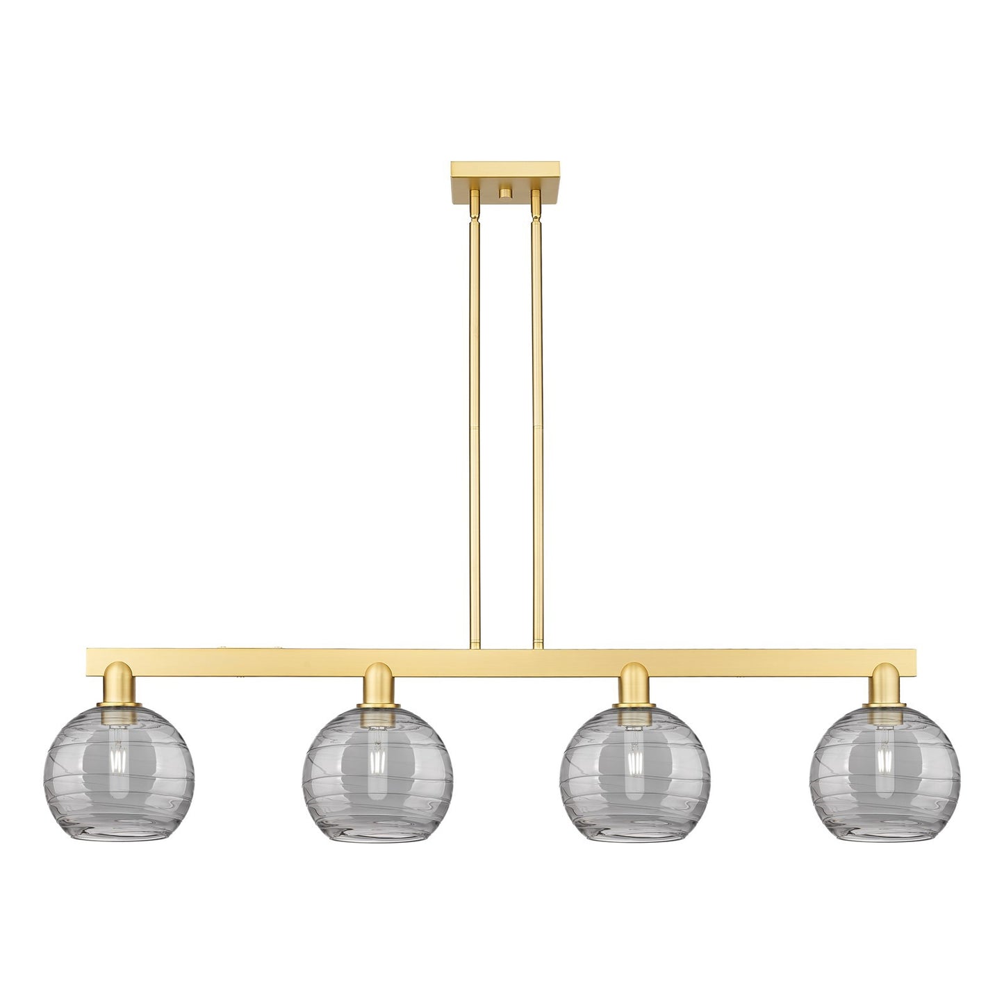 Innovations Athens Deco Swirl 51in 4-Light Island Light | Industrial Satin Gold Steel and Cast Brass with Light Smoke Glass | Model 716-4I-SG-G1213-8SM