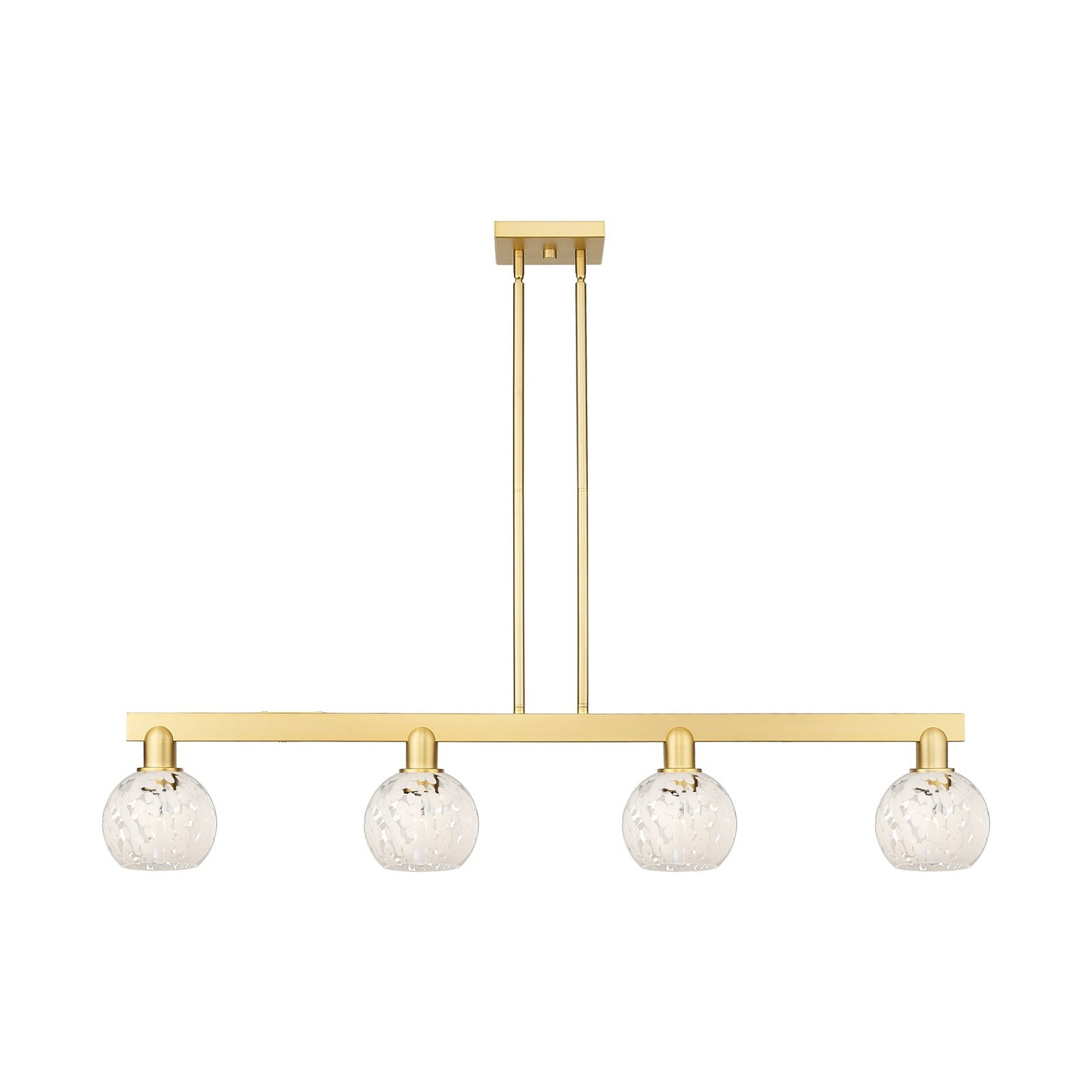 Innovations Lighting White Mouchette 49in 4-Light Island Light | Industrial Satin Gold Steel and White Glass | Kitchen Island | Model 716-4I-SG-G1216-6WM
