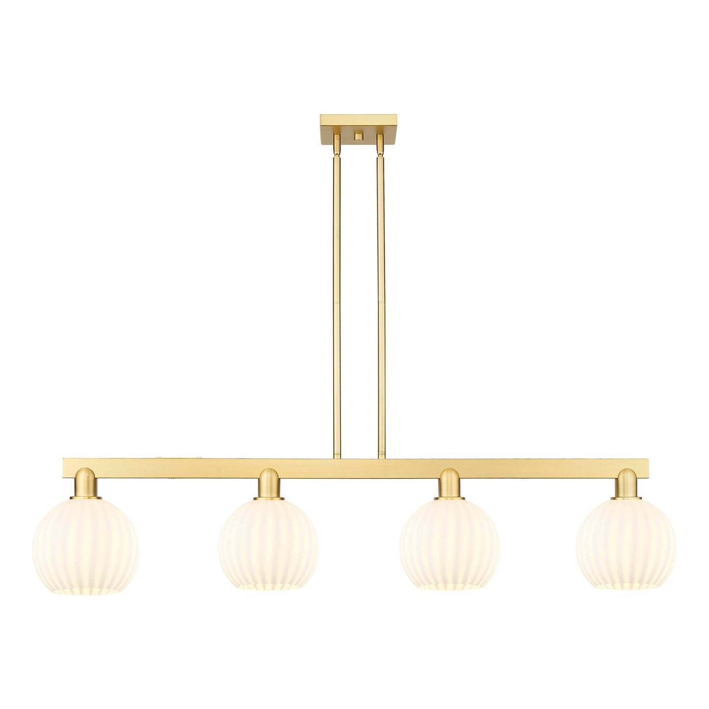 Innovations Lighting White Venetian 48in 4-Light Island Light | Art Nouveau Satin Gold Steel and White Venetian Glass | Model 716-4I-SG-G1217-8WV
