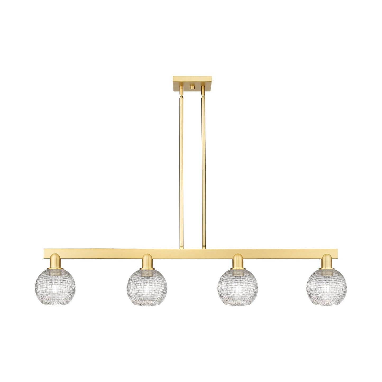 Innovations Athens 49in 4-Light Island Light | Industrial Satin Gold Steel and Clear Basket Weave Glass | Kitchen Island & | Model 716-4I-SG-G122C-6CL