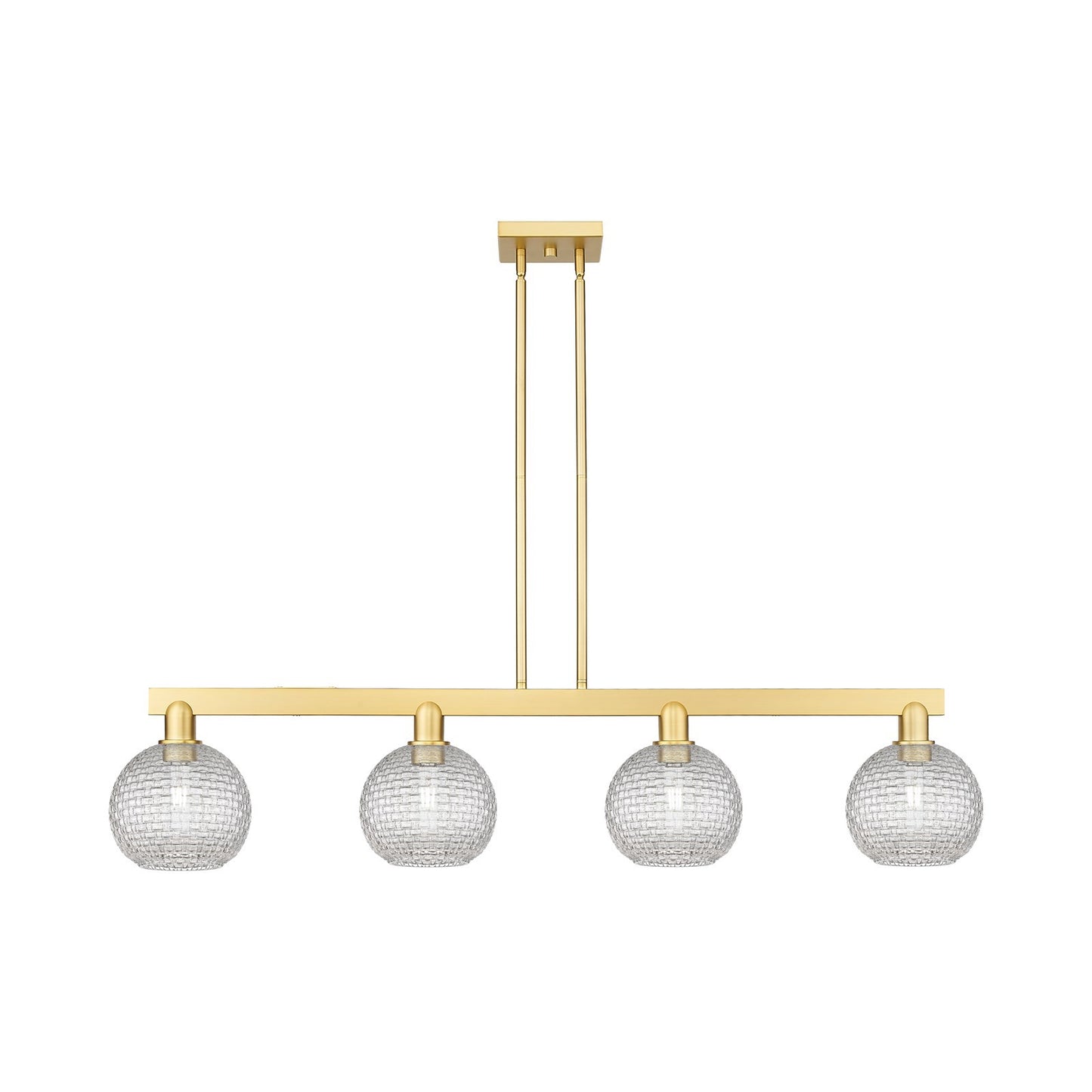 Innovations Athens 51in 4-Light Island Light | Industrial Satin Gold Steel and Clear Basket Weave Glass | Kitchen Island & | Model 716-4I-SG-G122C-8CL