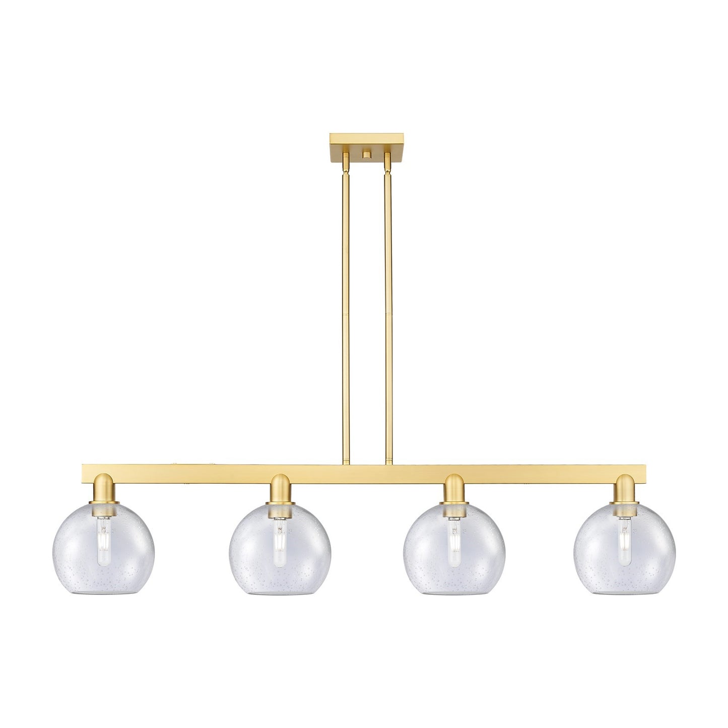 Innovations Athens 51in 4-Light Island Light | Industrial Satin Gold Steel and Seedy Glass | Kitchen Island & Dining Room | Model 716-4I-SG-G124-8
