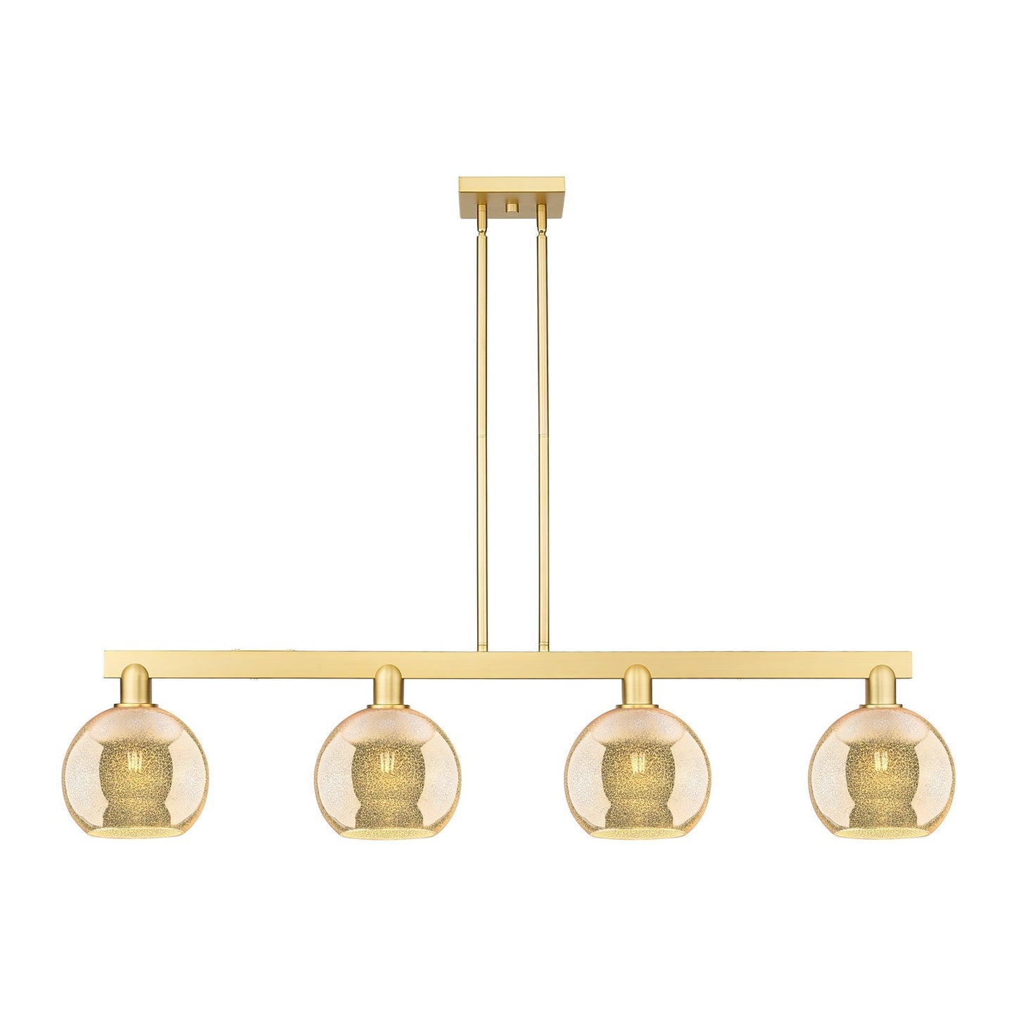 Innovations Athens 51in 4-Light Island Light | Industrial Satin Gold Steel and Mercury Glass | Kitchen Island & Dining Room | Model 716-4I-SG-G128-8