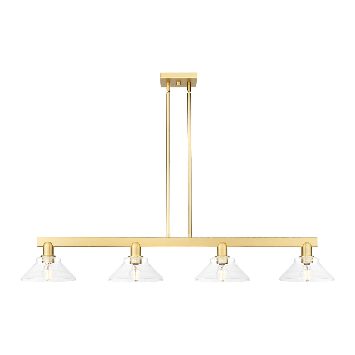 Innovations Orwell 51in 4-Light Island Light | Industrial Satin Gold Steel and Clear Glass | Kitchen Island & Dining Room | Model 716-4I-SG-G132