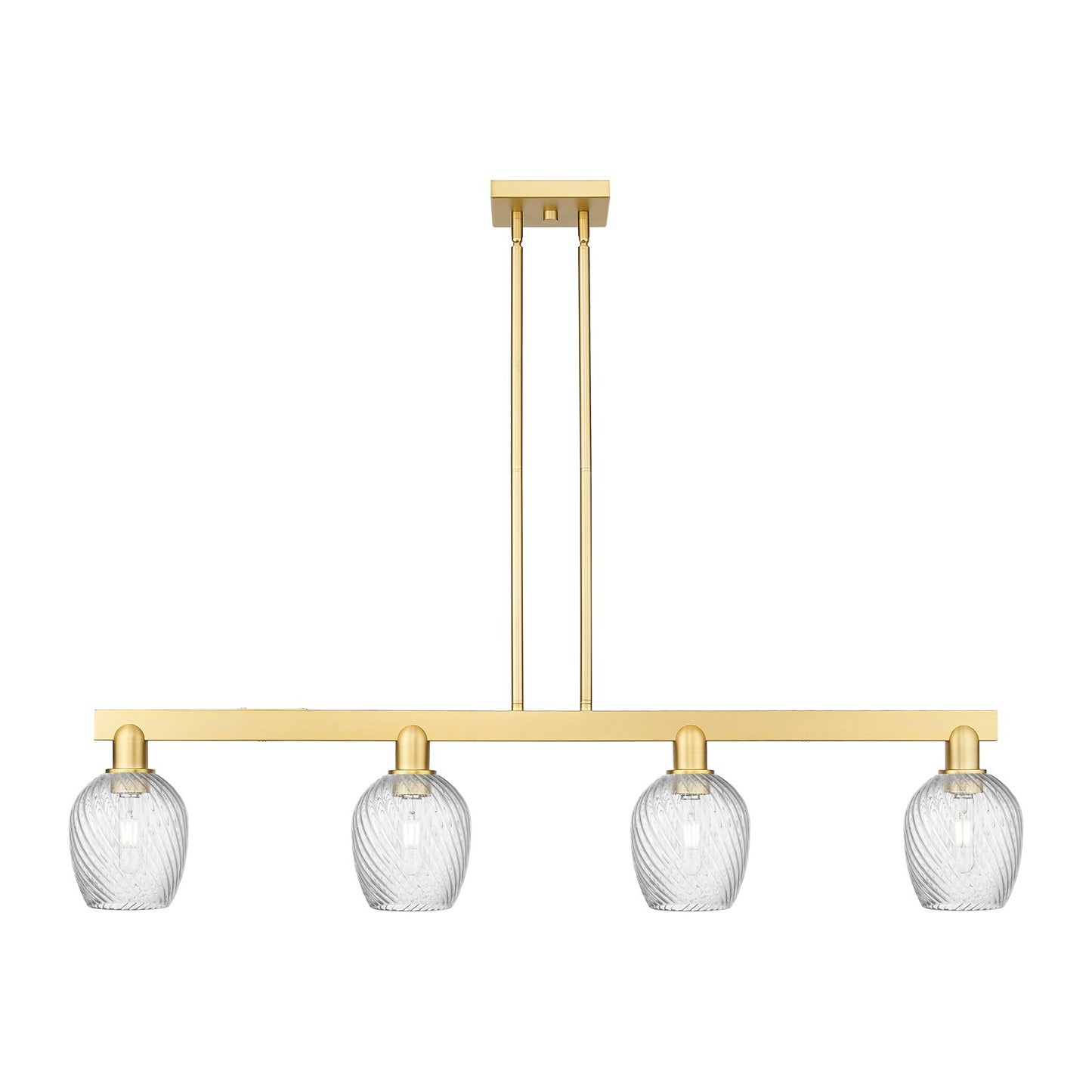 Innovations Salina 48.5in 4-Light Island Light | Industrial Satin Gold Steel and Clear Spiral Fluted Glass | Kitchen Island & | Model 716-4I-SG-G292