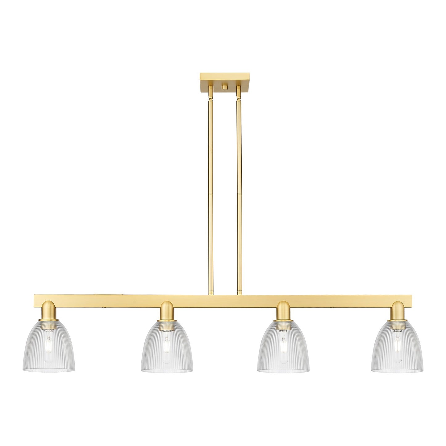 Innovations Castile 49in 4-Light Island Light | Industrial Satin Gold Steel and Clear Glass | Kitchen Island & Dining Room | Model 716-4I-SG-G382