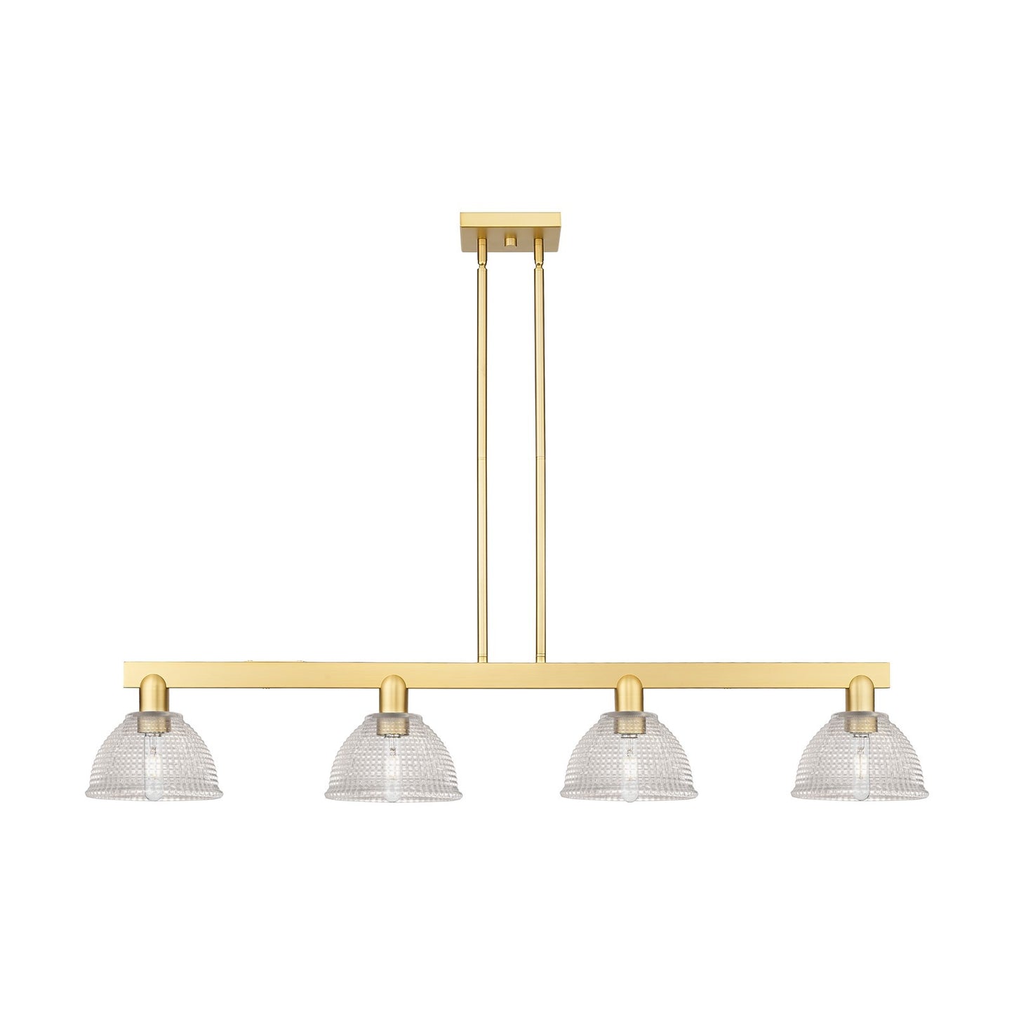 Innovations Arietta 51in 4-Light Island Light | Industrial Satin Gold Steel and Clear Glass | Kitchen Island & Dining Room | Model 716-4I-SG-G422