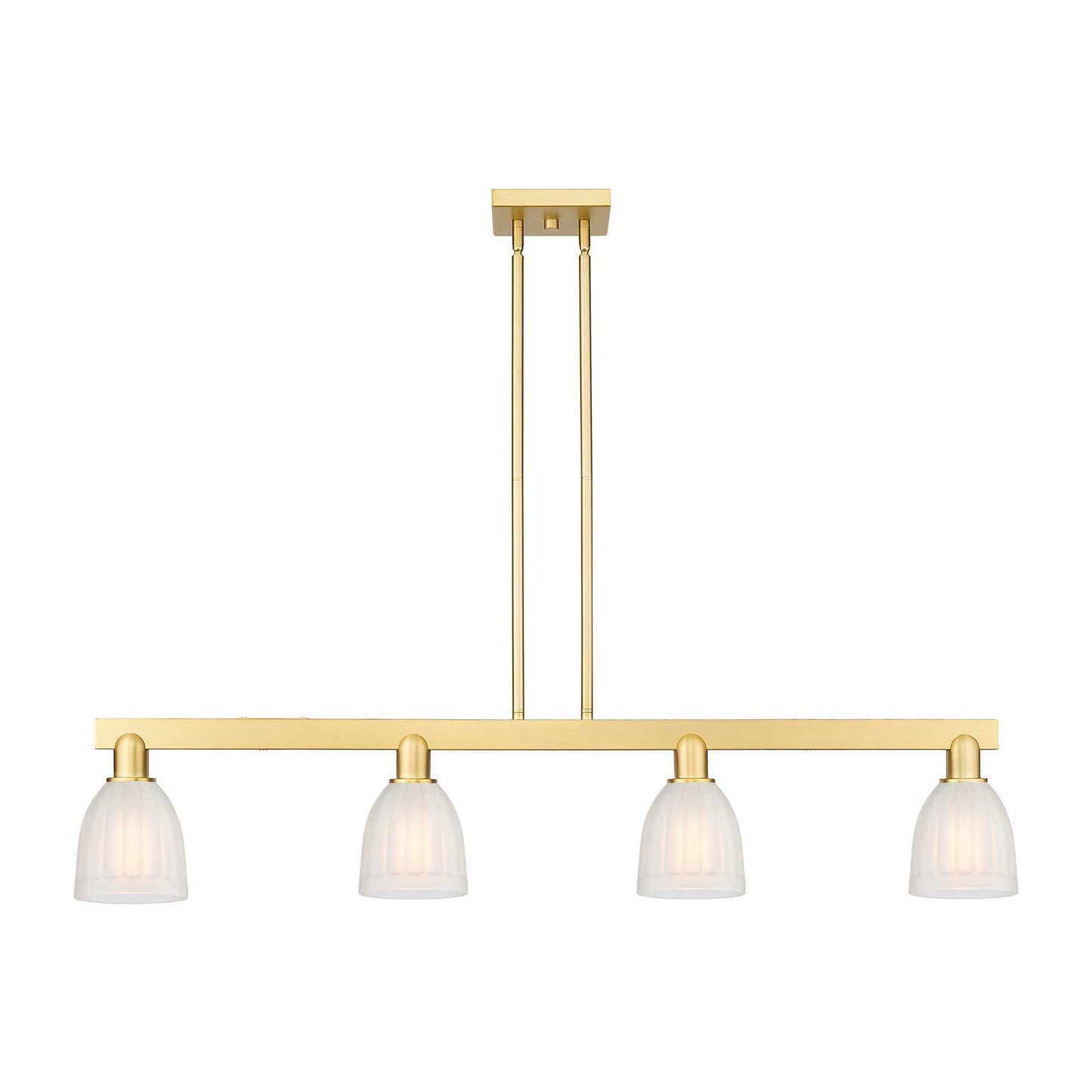 Innovations Brookfield 48.5in 4-Light Island Light | Industrial Satin Gold Steel and White Frosted Glass | Kitchen Island & Dining | Model 716-4I-SG-G441