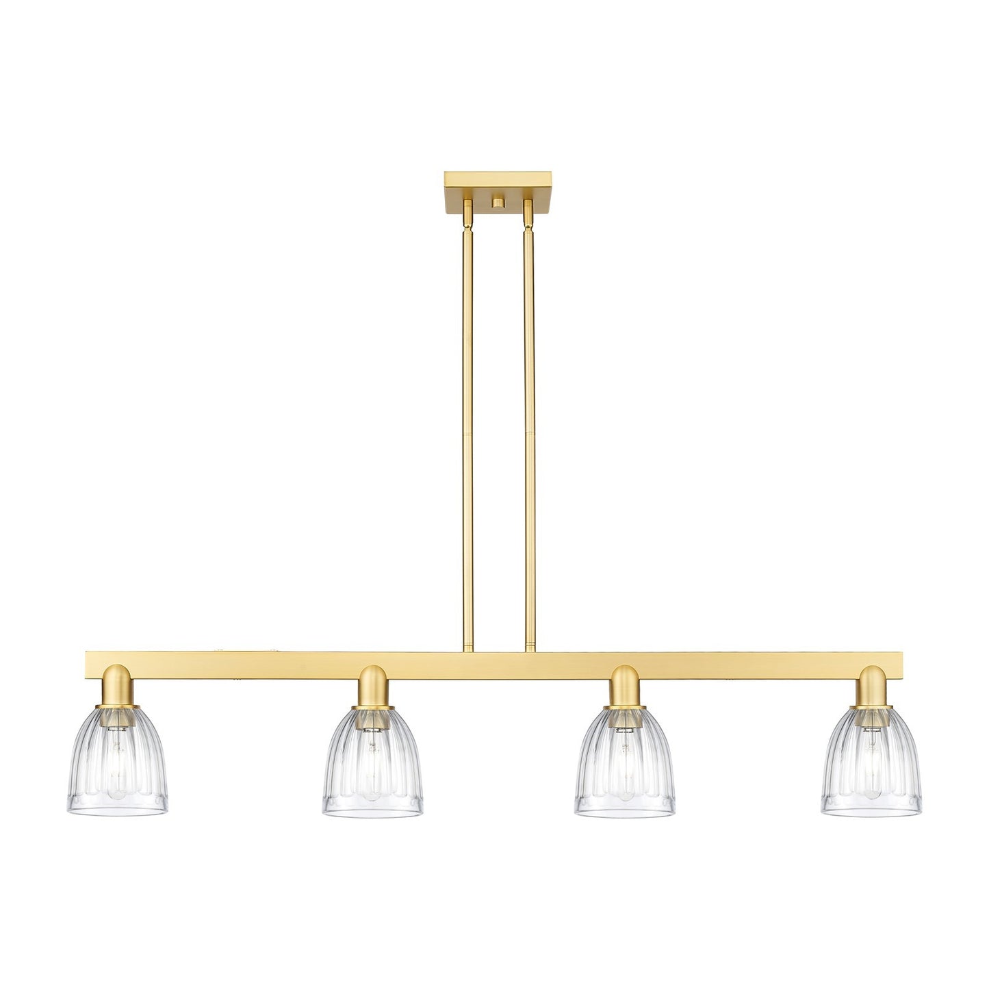 Innovations Brookfield 48.5in 4-Light Island Light | Industrial Satin Gold Steel and Cast Brass with Clear Ribbed Glass | Kitchen | Model 716-4I-SG-G442