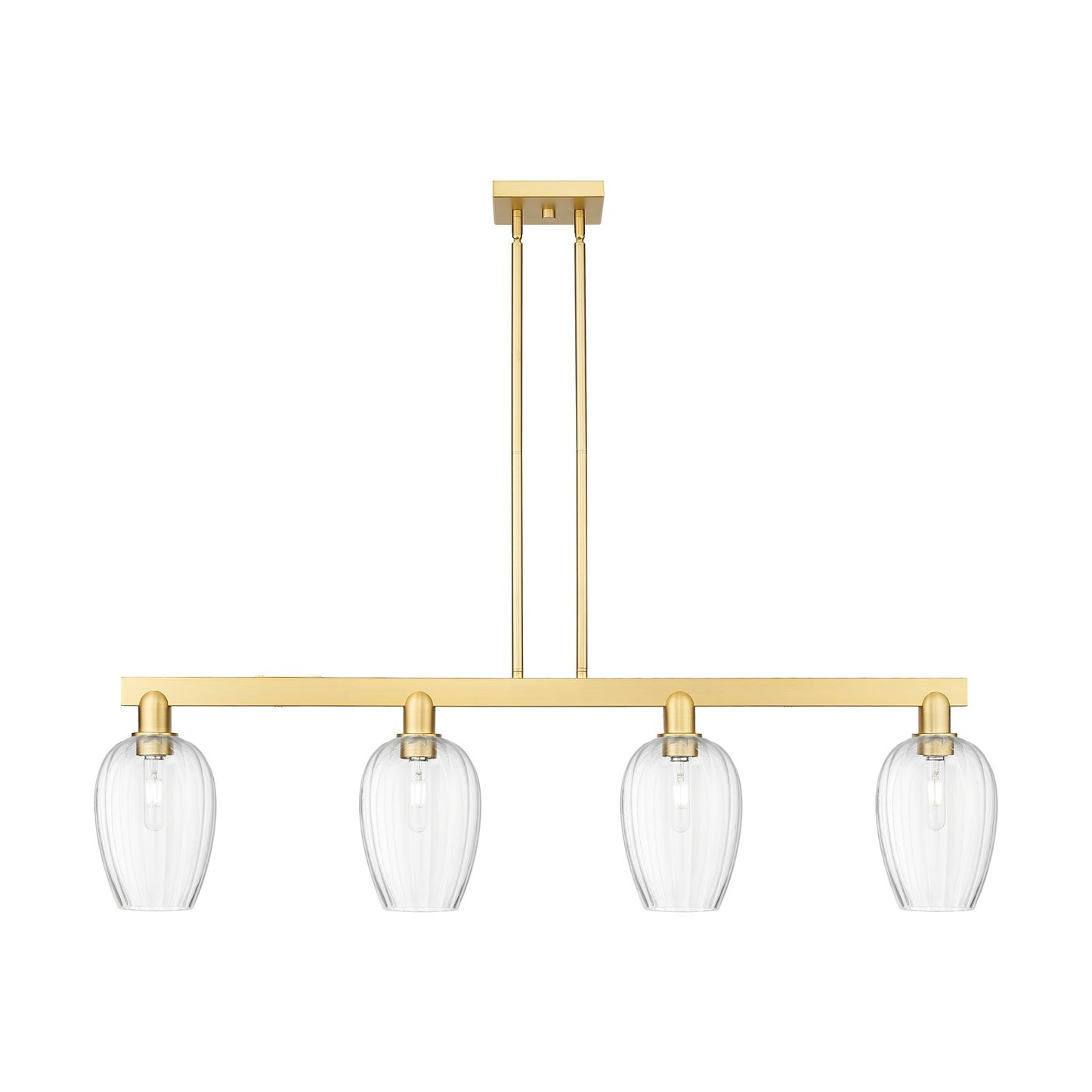 Innovations Preston Flute 49in 4-Light Island Light | Industrial Satin Gold Steel and Clear Glass | Kitchen Island & Dining | Model 716-4I-SG-G457-6CL